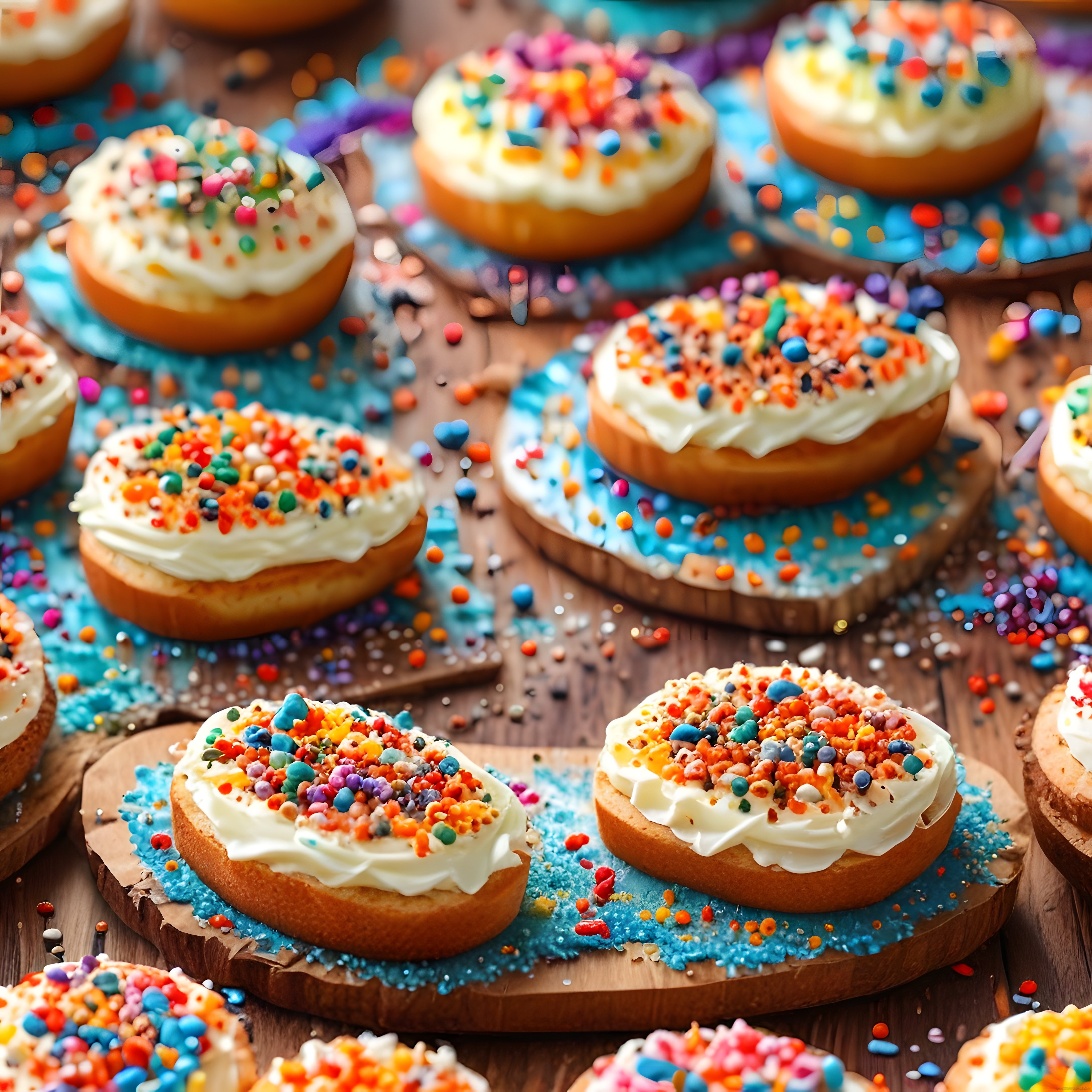 Renkli Sprinkler ve Kremayla Süslenmiş Taze Donutların Nefis Sunumu