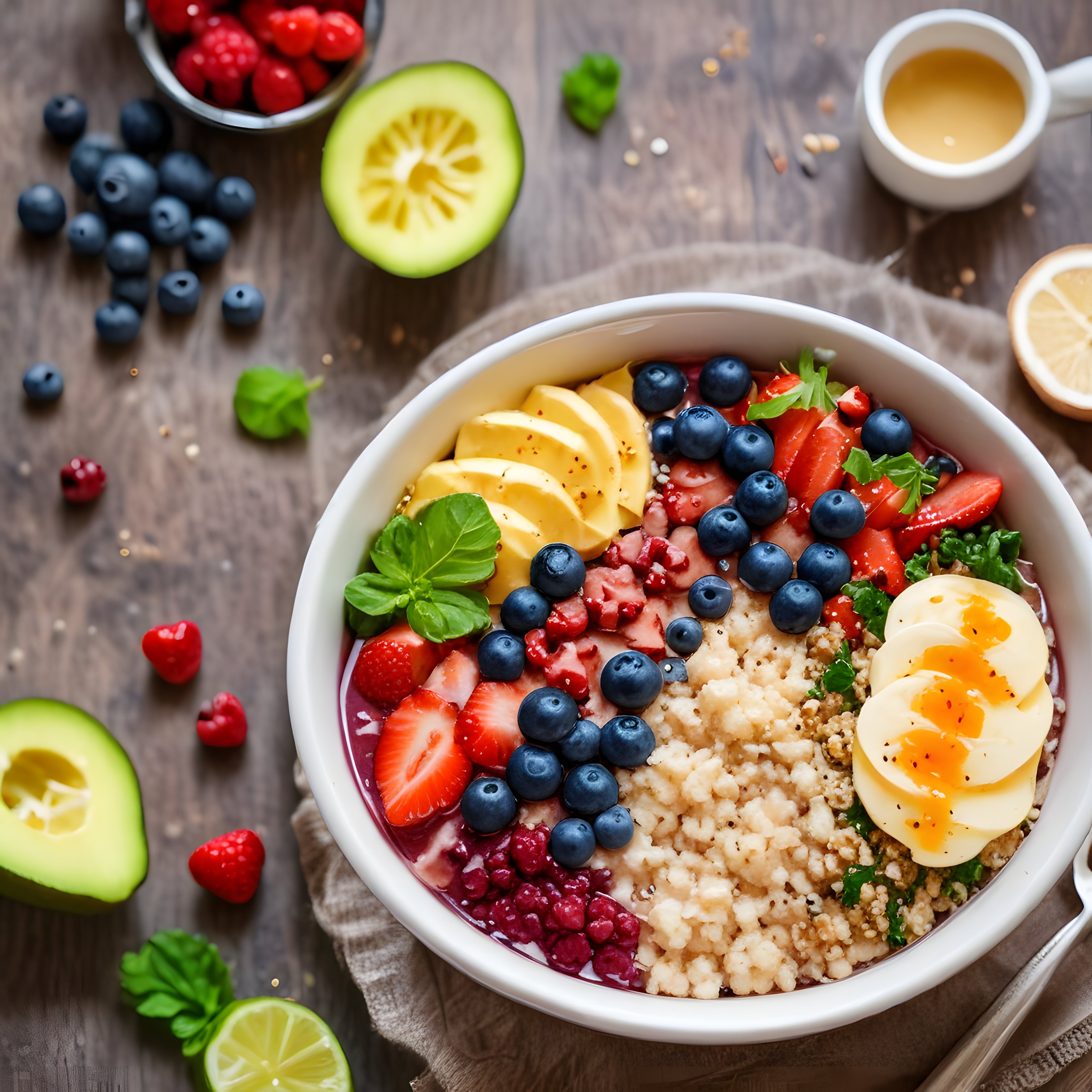 Renkli Süper Gıda Bowl: Tropikal Meyveli Kinoa ve Yumurtalı Kahvaltı