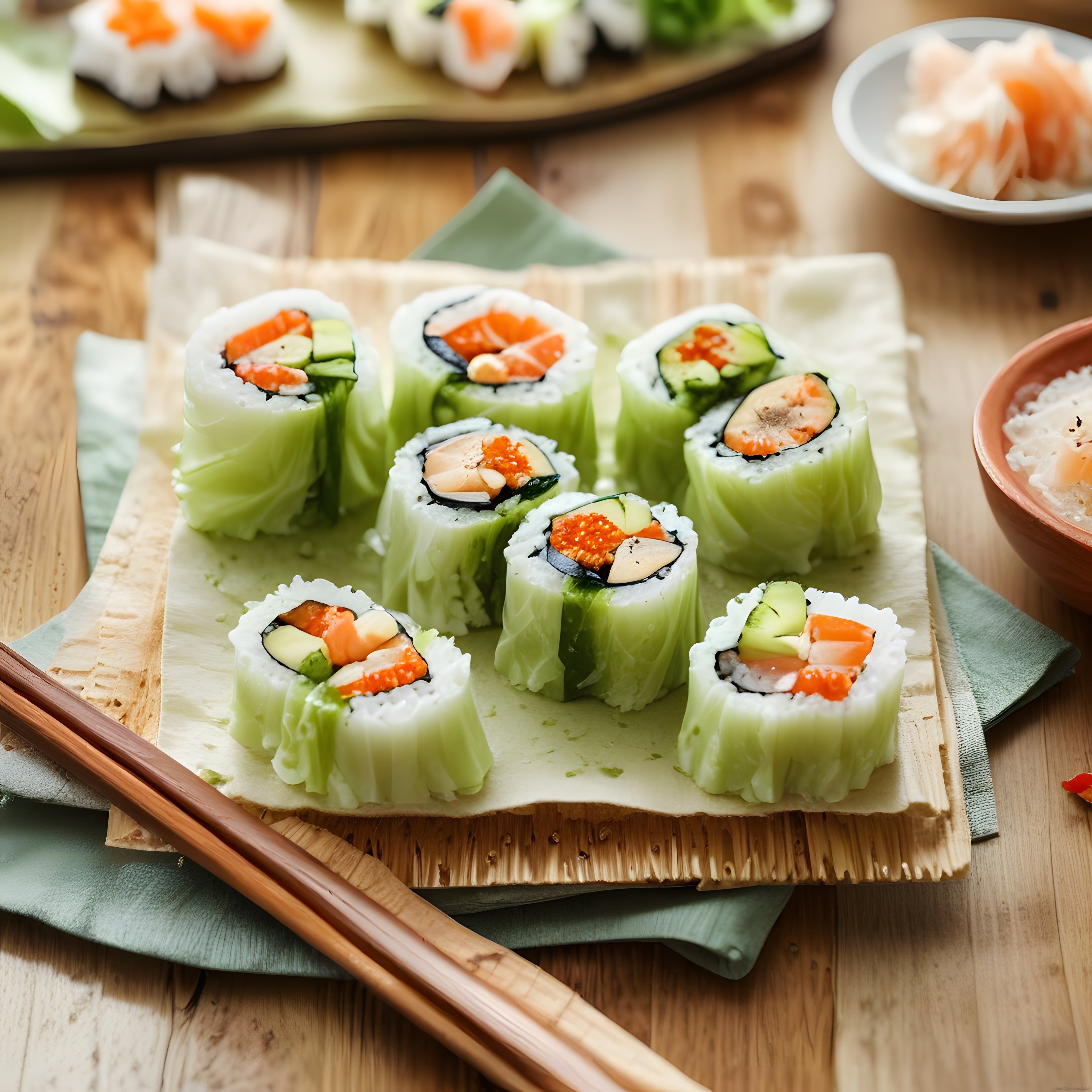 Renkli Sushi Ruloları: Taze Somon, Avokado ve Salatalık Dolgulu Japon Lezzeti