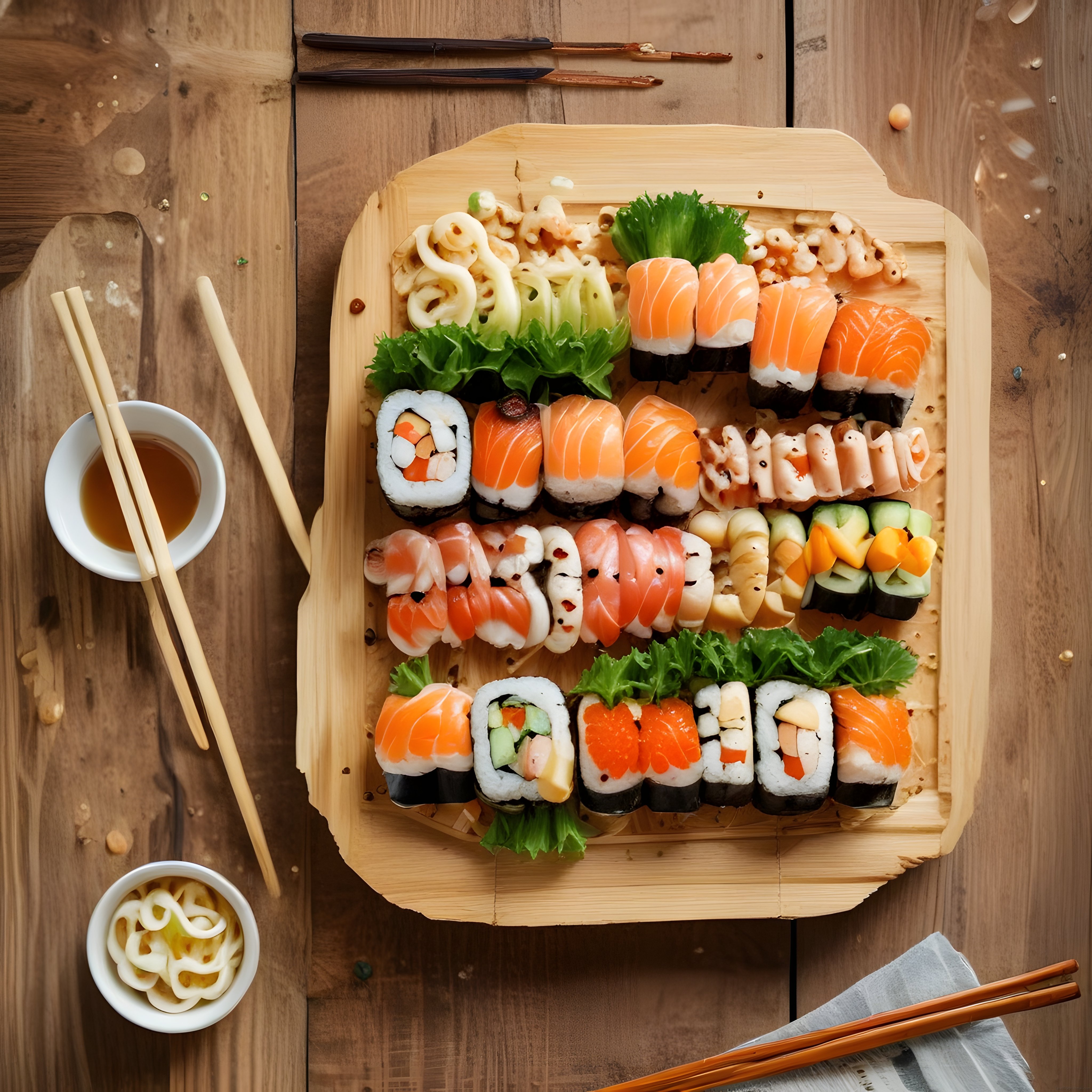 Renkli Sushi Tabağı: Nigiri, Maki ve Sashimi ile Göz Alıcı Japon Lezzeti
