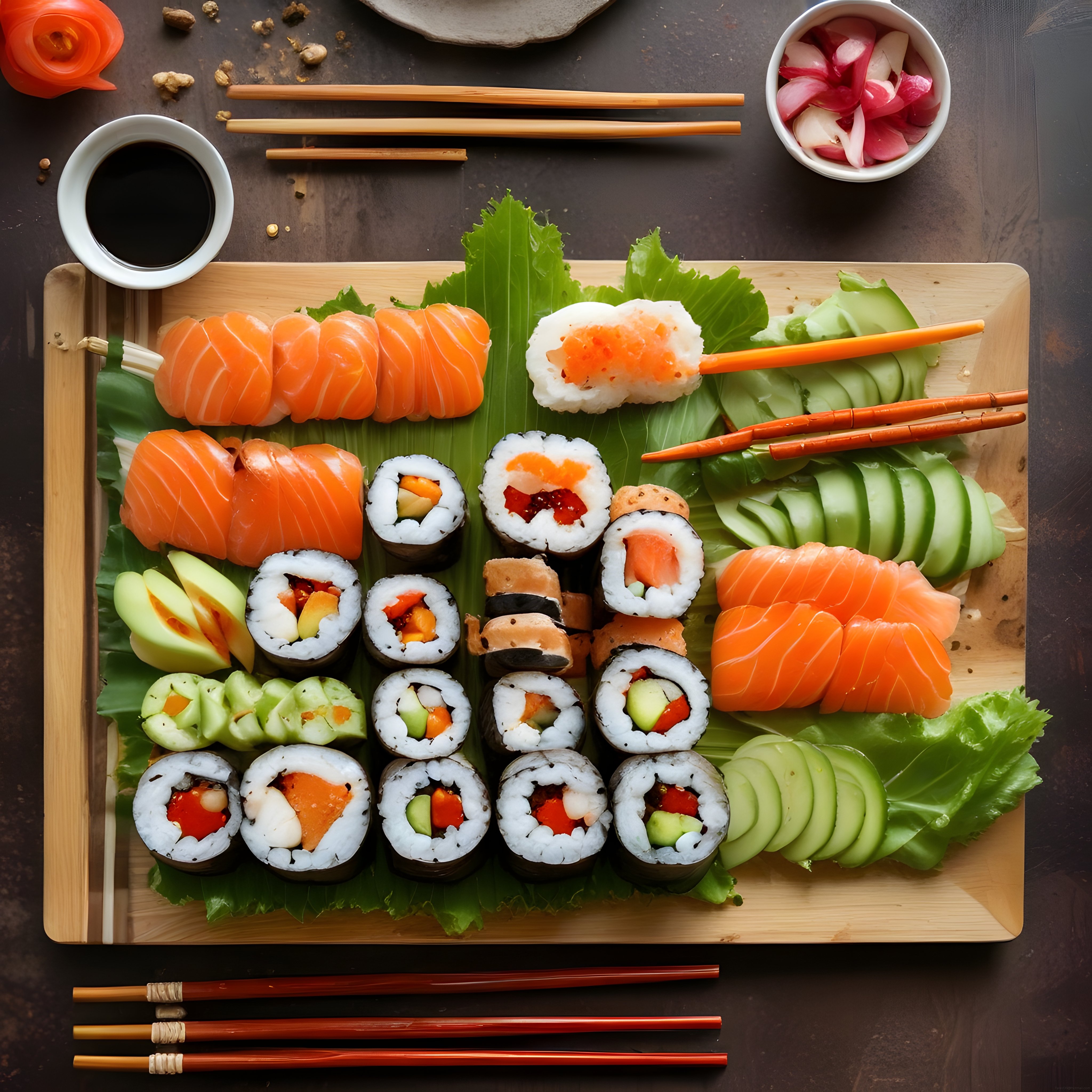 Renkli Sushi Tabağı: Taze Somon, Avokado ve Geleneksel Japon Lezzetleri