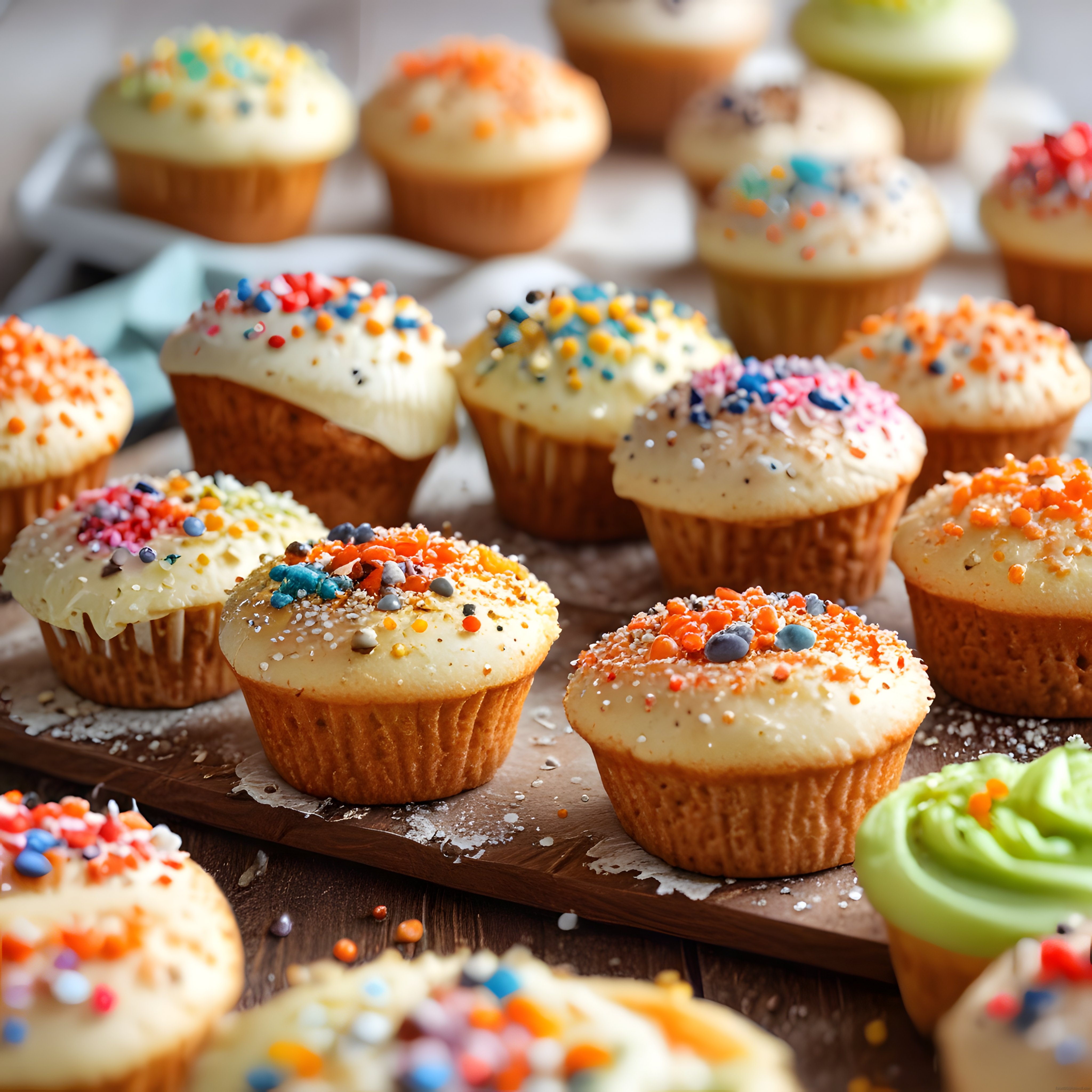 Renkli Süslü Cupcakeler: Kremalı ve Şekerlemeli Tatlı Atıştırmalık Koleksiyonu