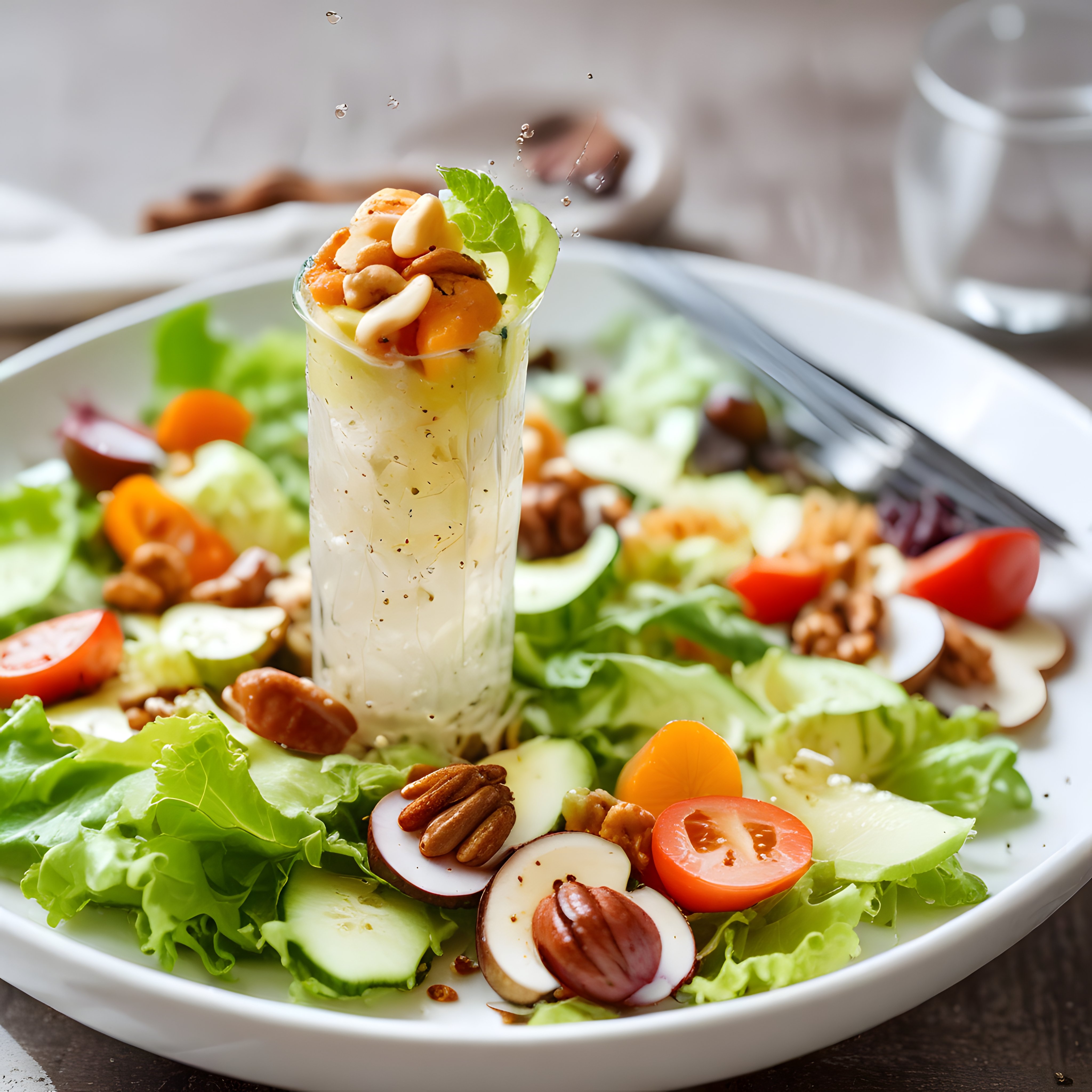 Renkli Taze Salata ve Kremalı Peynirli Sos Sunumuyla Sağlıklı Tarif