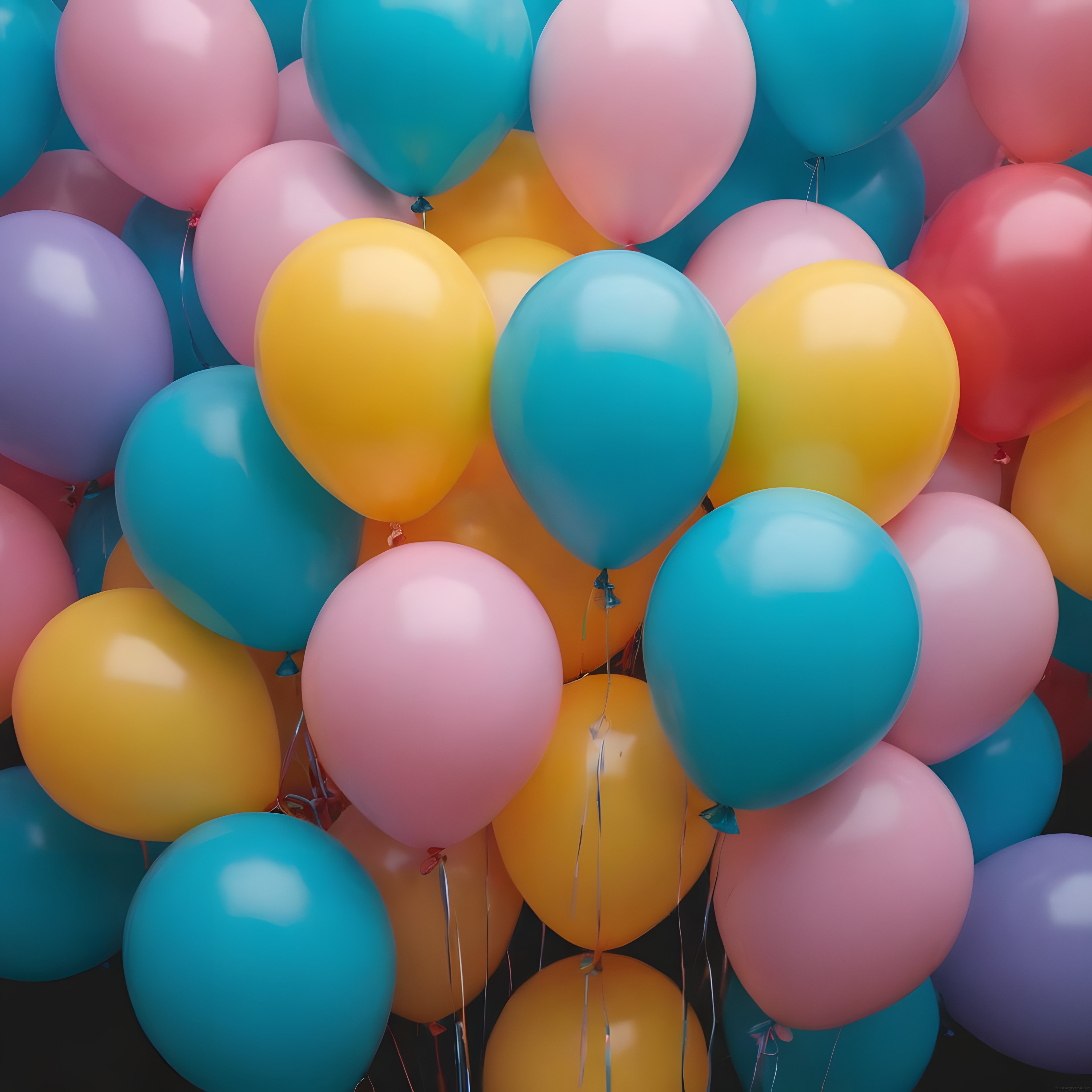 Renkli uçan balonlarla dolu neşeli bir kutlama ve parti arka planı