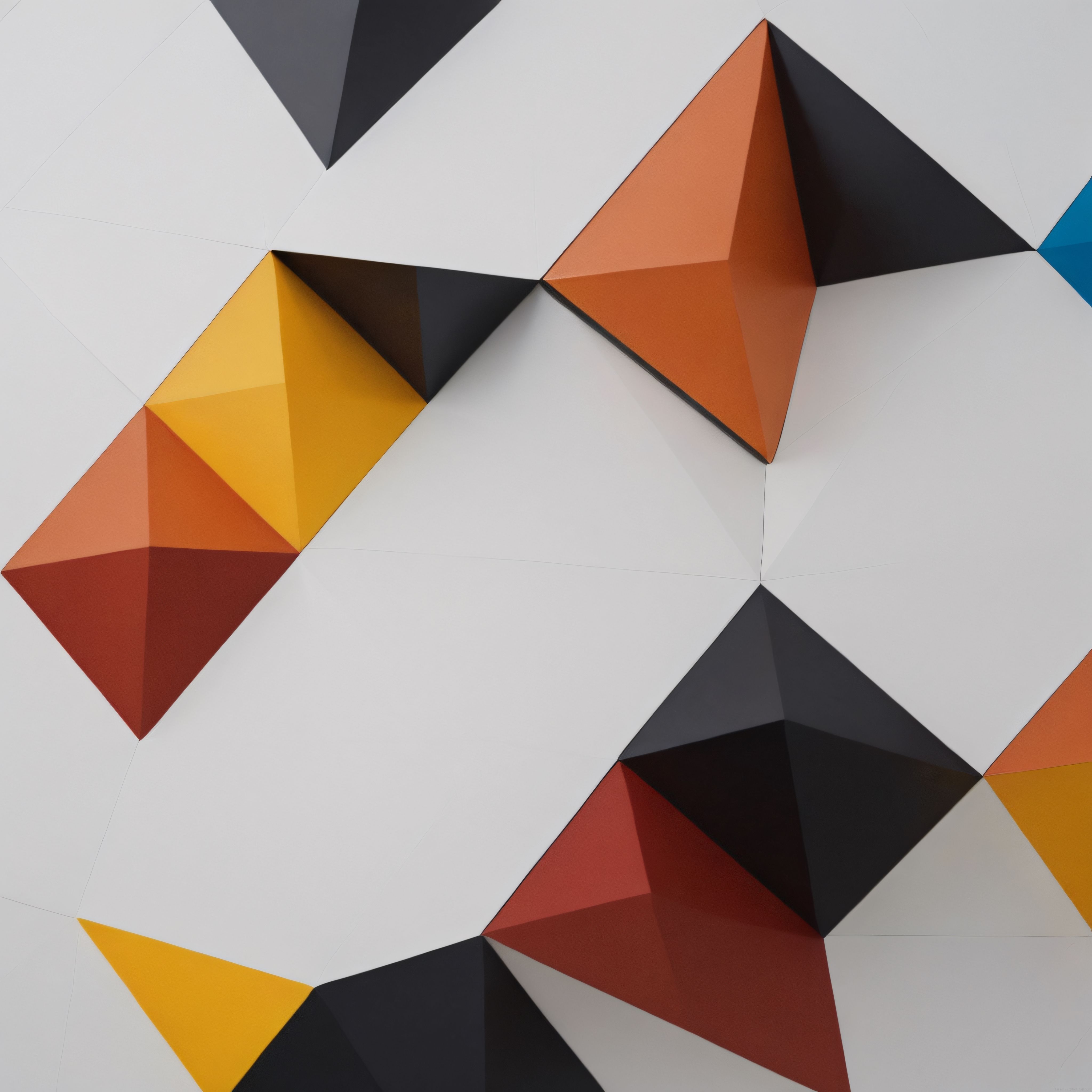 Renkli Üçgen Panellerle Oluşturulmuş Modern Soyut Geometrik Duvar Dekorasyonu