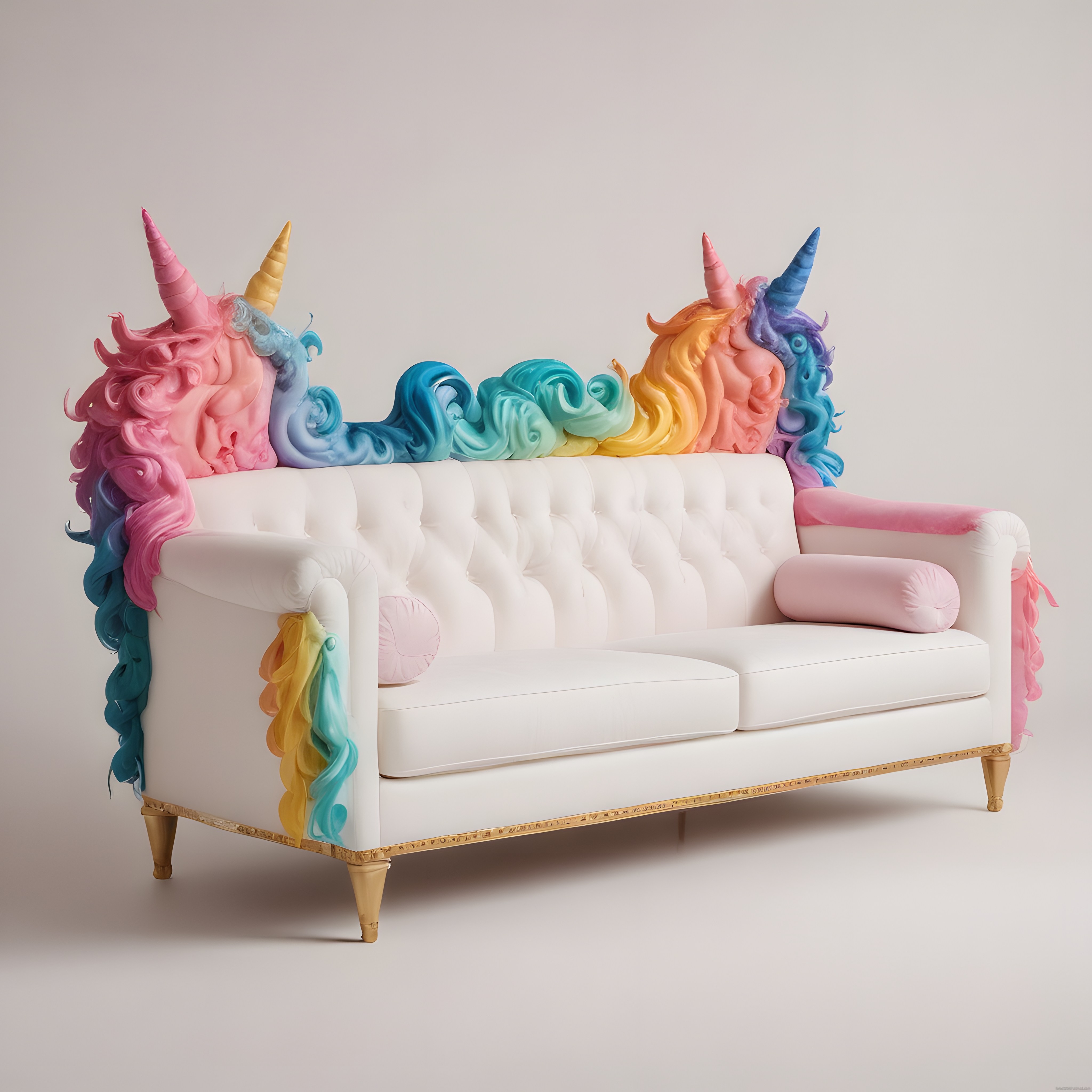 Renkli unicorn başlı fantastik kanepe çocuk odası ve lüks iç mekan dekoru için