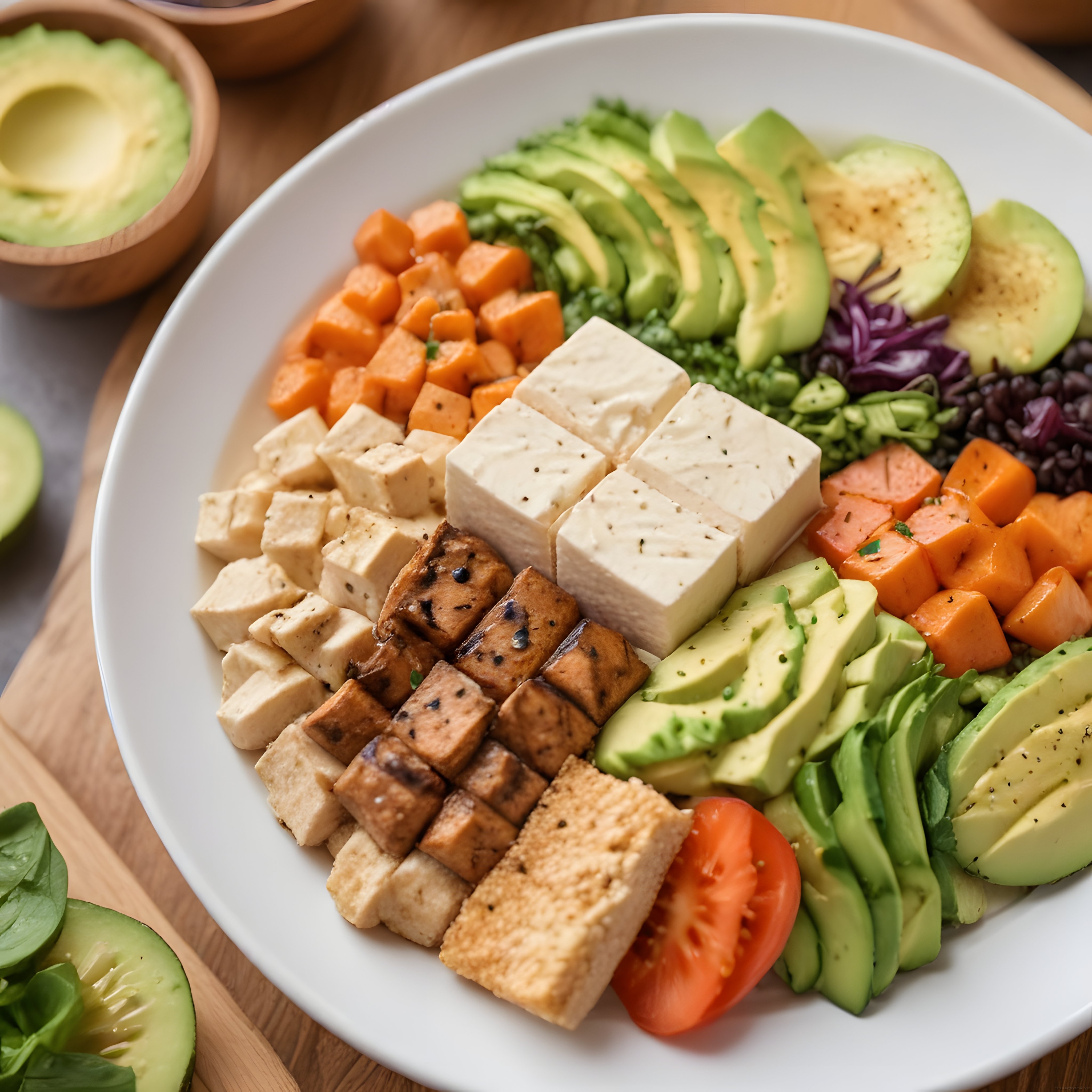 Renkli ve Besleyici Vegan Buda Kasesi: Tofu, Avokado ve Taze Sebzeler
