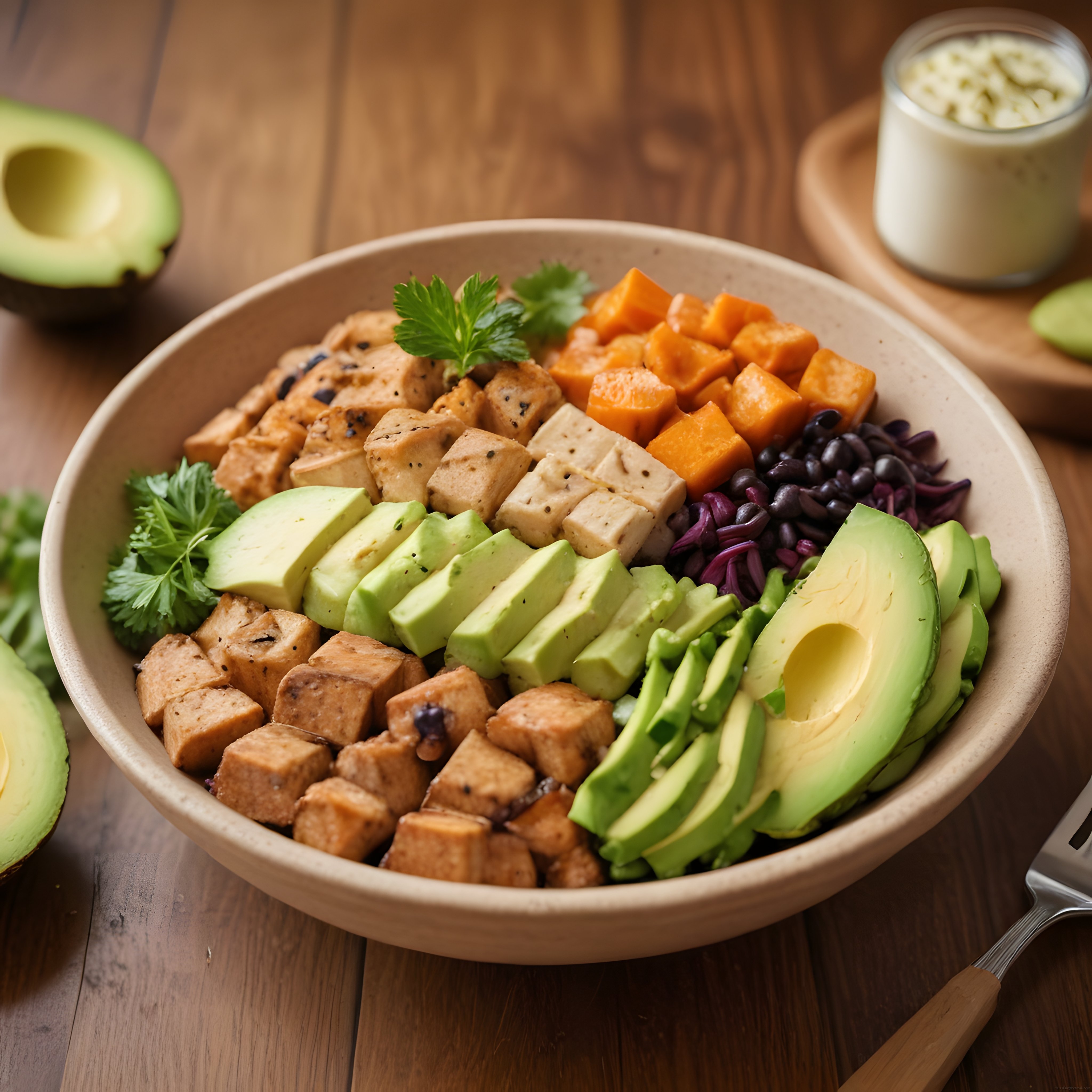 Renkli ve Besleyici Vegan Buddha Bowl: Avokado, Tofu ve Tatlı Patates