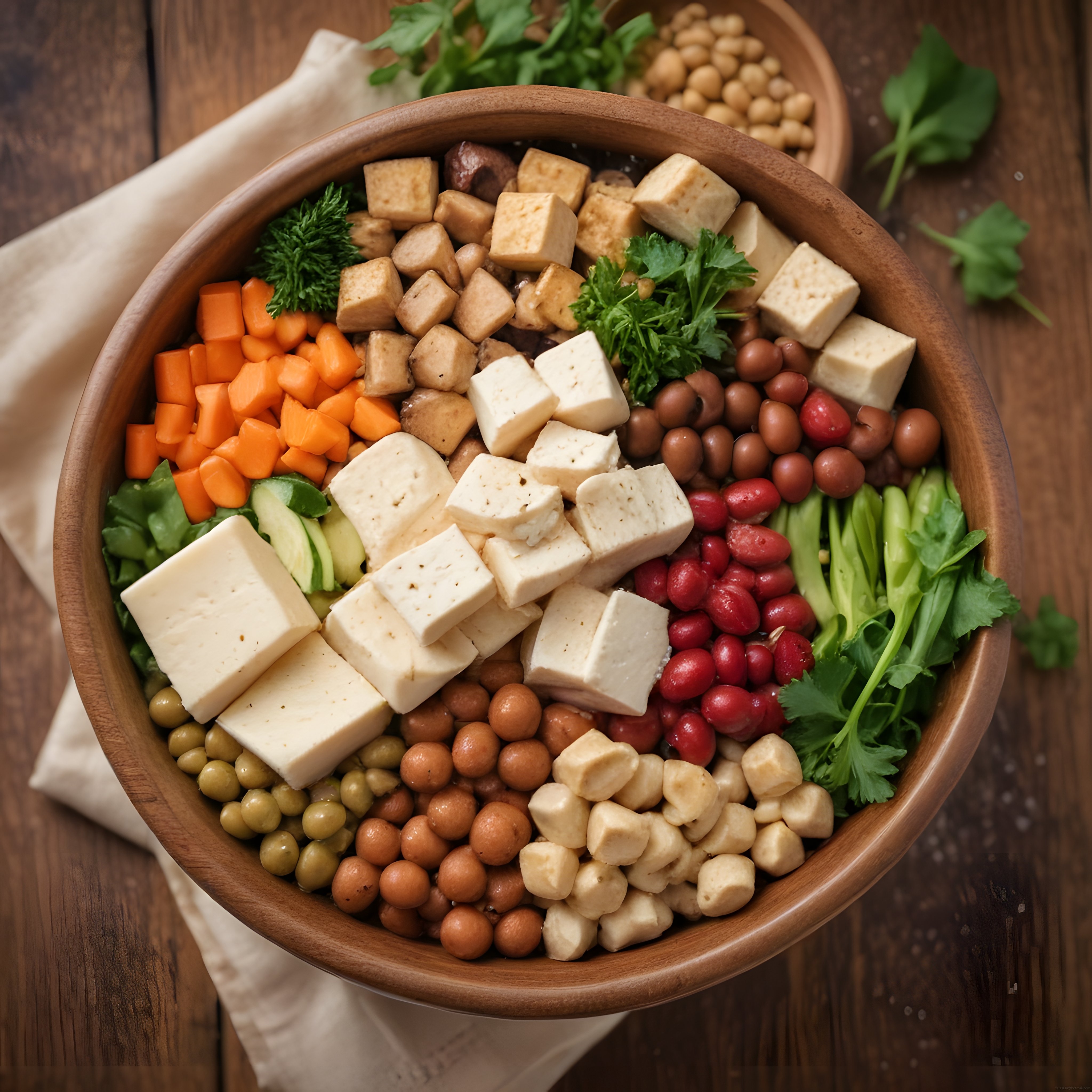 Renkli ve Besleyici Vegan Buddha Bowl: Tofu, Baklagiller ve Taze Sebzeler