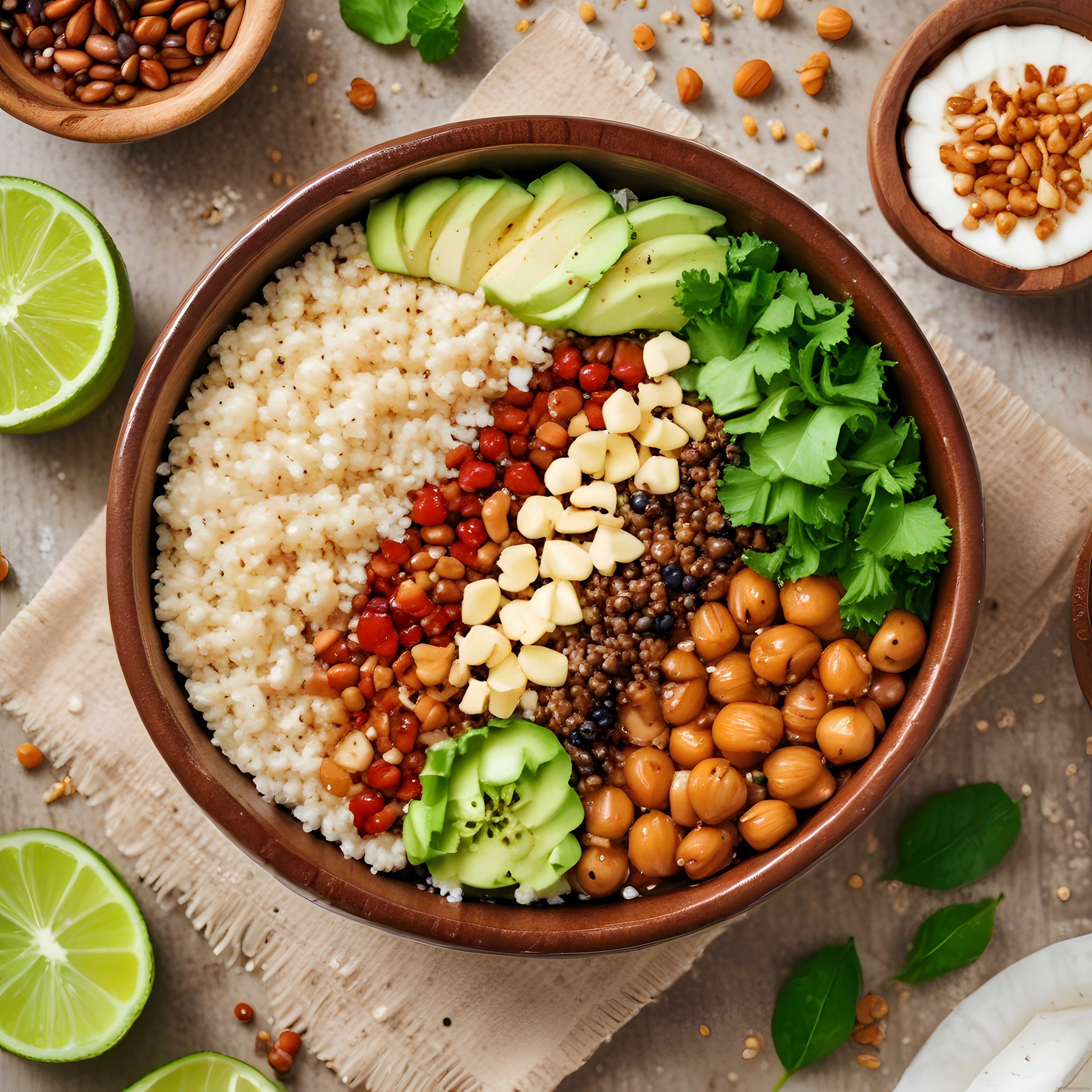 Renkli ve Besleyici Vegan Buddha Kasesi: Taze Avokado, Nohut ve Tahıl Salatası