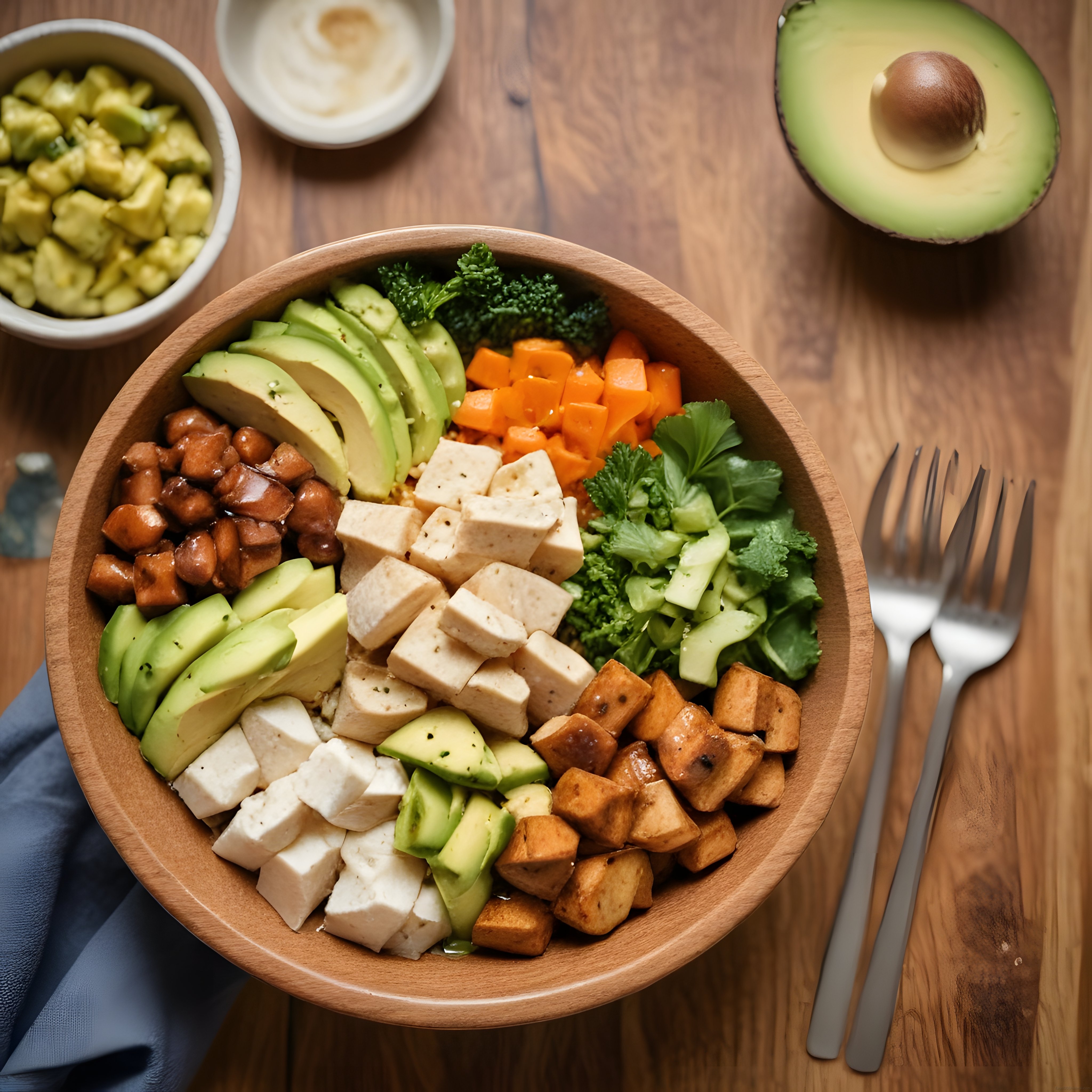 Renkli Vegan Buda Kasesi: Avokado, Tofu ve Fırın Sebzelerle Sağlıklı Öğün
