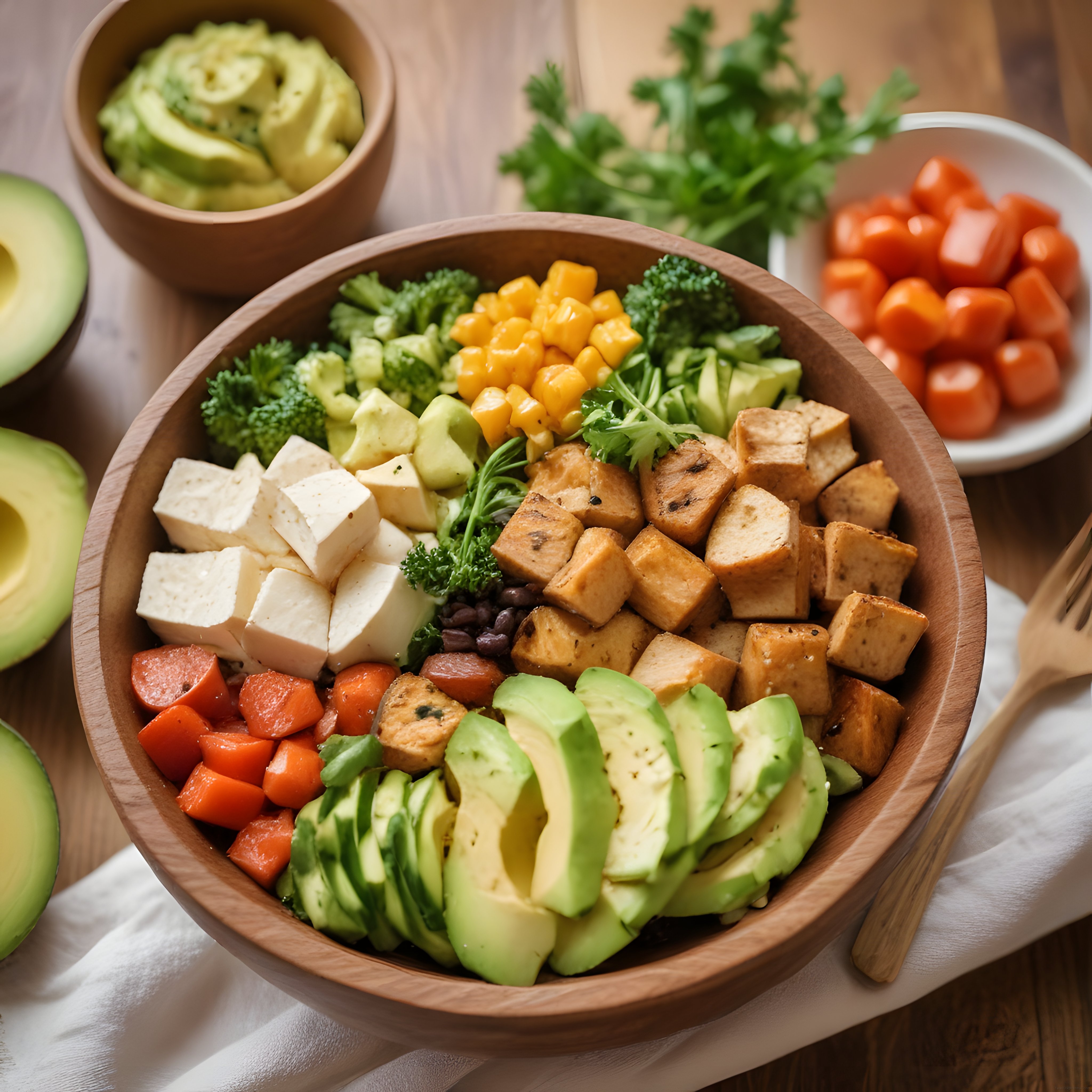 Renkli Vegan Buda Kasesi: Avokado ve Tofulu Sağlıklı Beslenme Kasesi