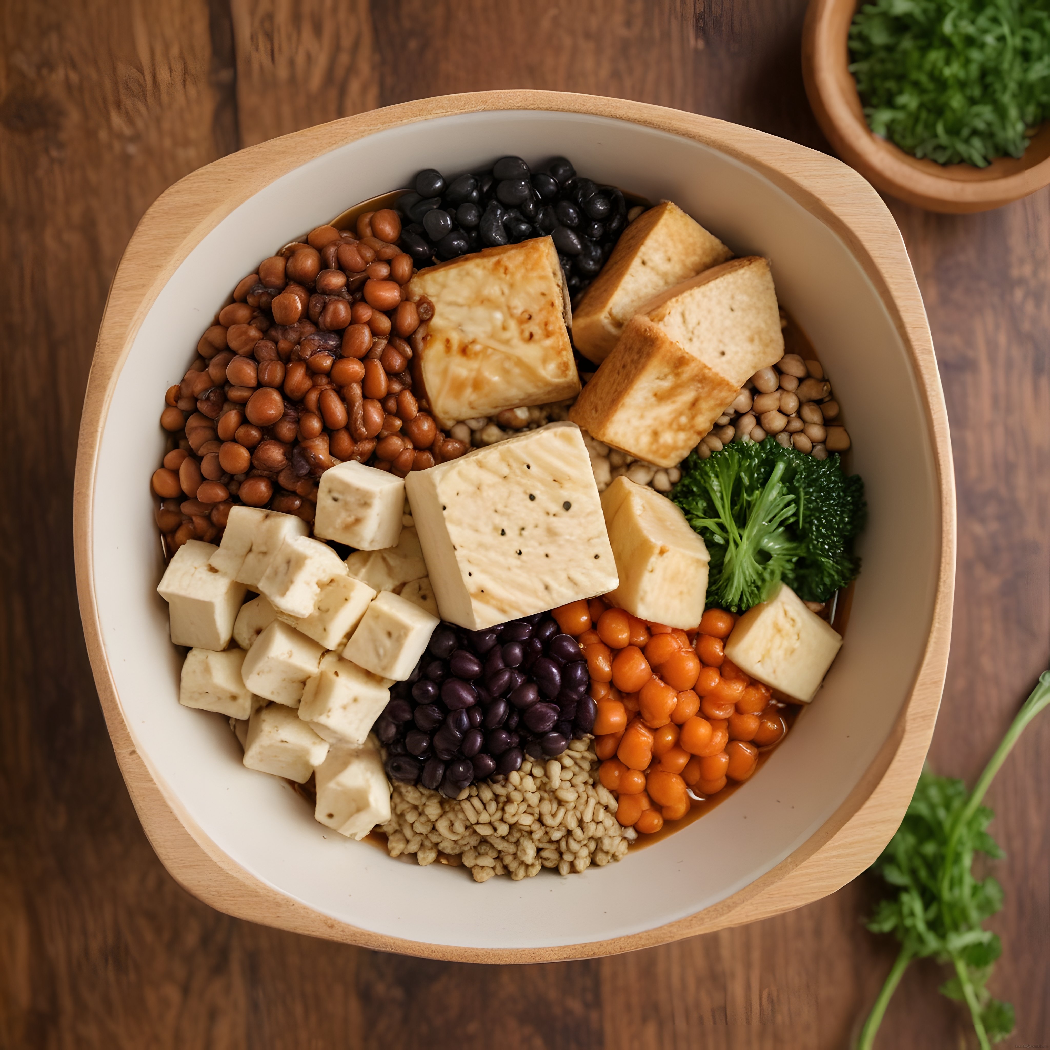 Renkli Vegan Buddha Bowl: Tofu, Baklagil ve Tahıllı Sağlıklı Öğün Kasesi
