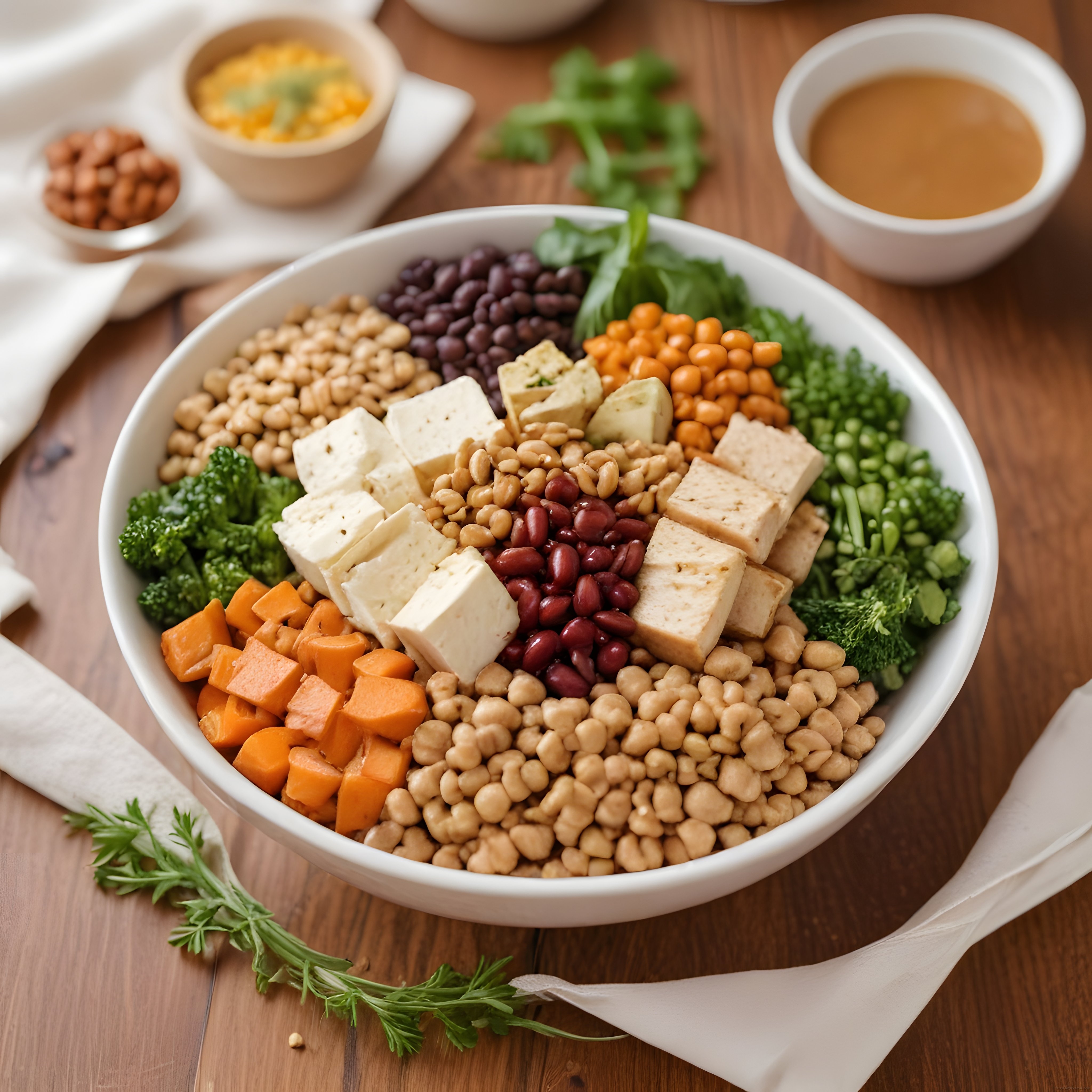 Renkli Vegan Buddha Bowl: Tofu, Nohut ve Sebzelerle Doyurucu Kase