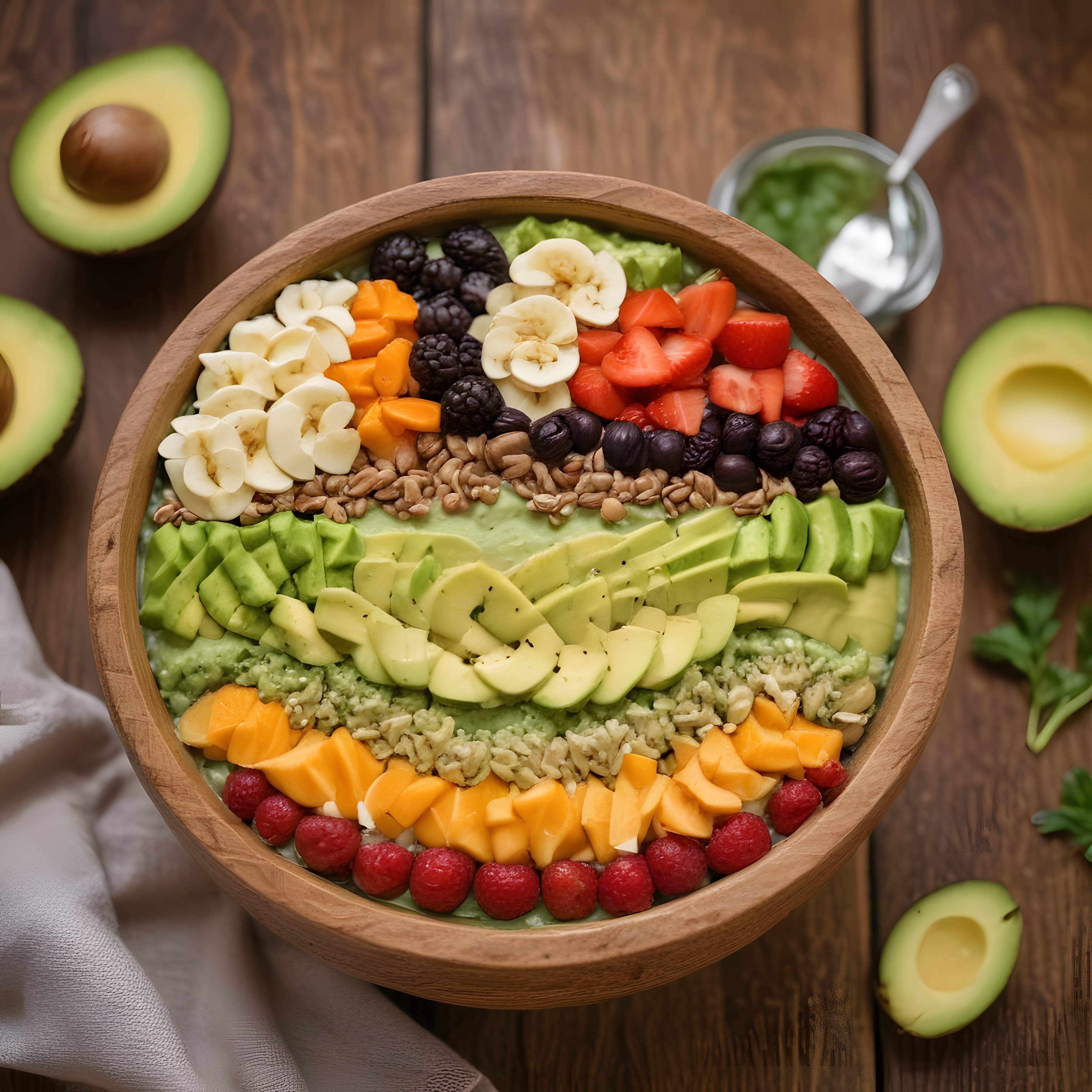 Renkli Vegan Smoothie Bowl: Taze Meyveler, Avokado ve Süper Gıdalar