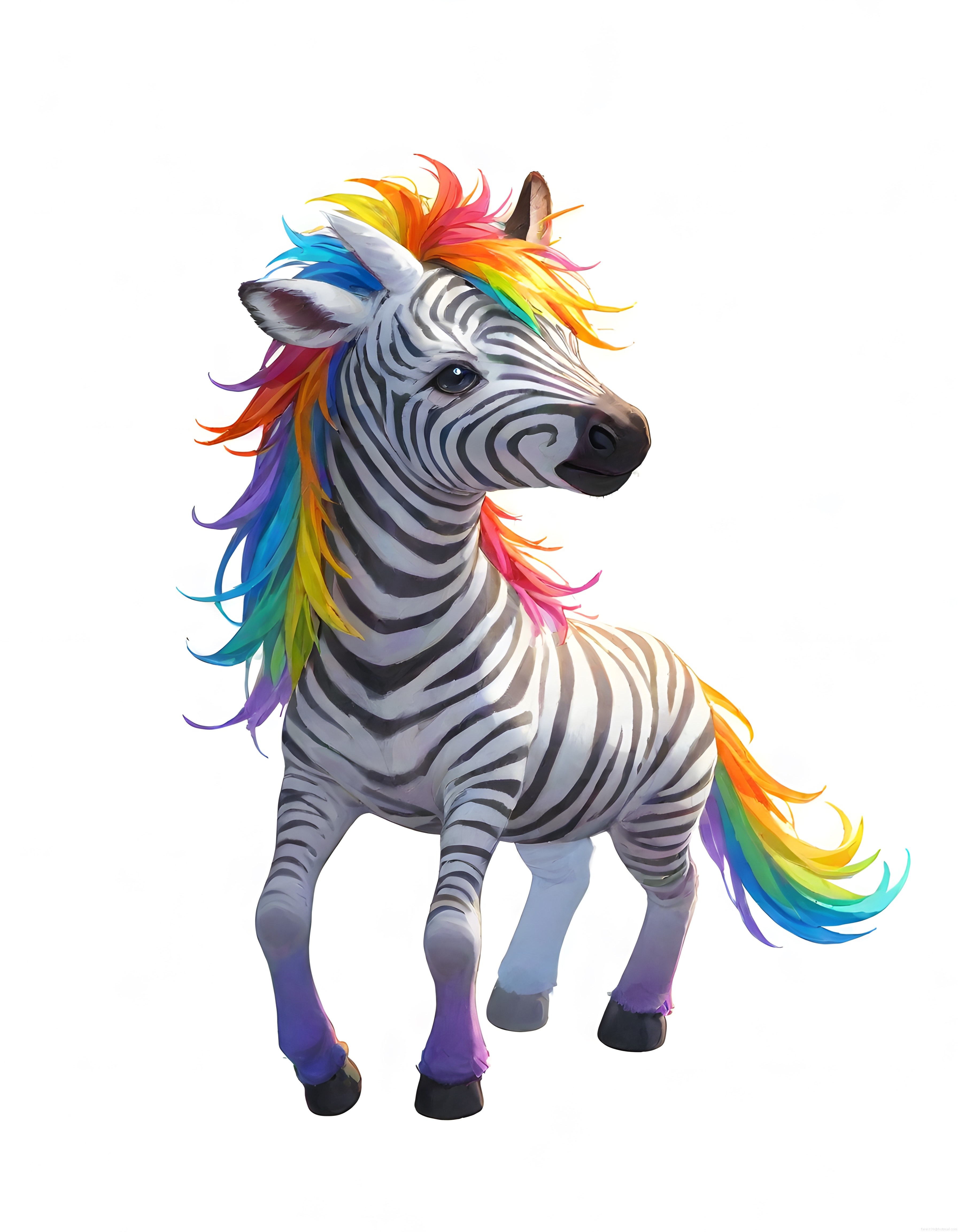 Renkli Yelesiyle Masalsı Gökkuşağı Zebra Dijital Sanat Çalışması