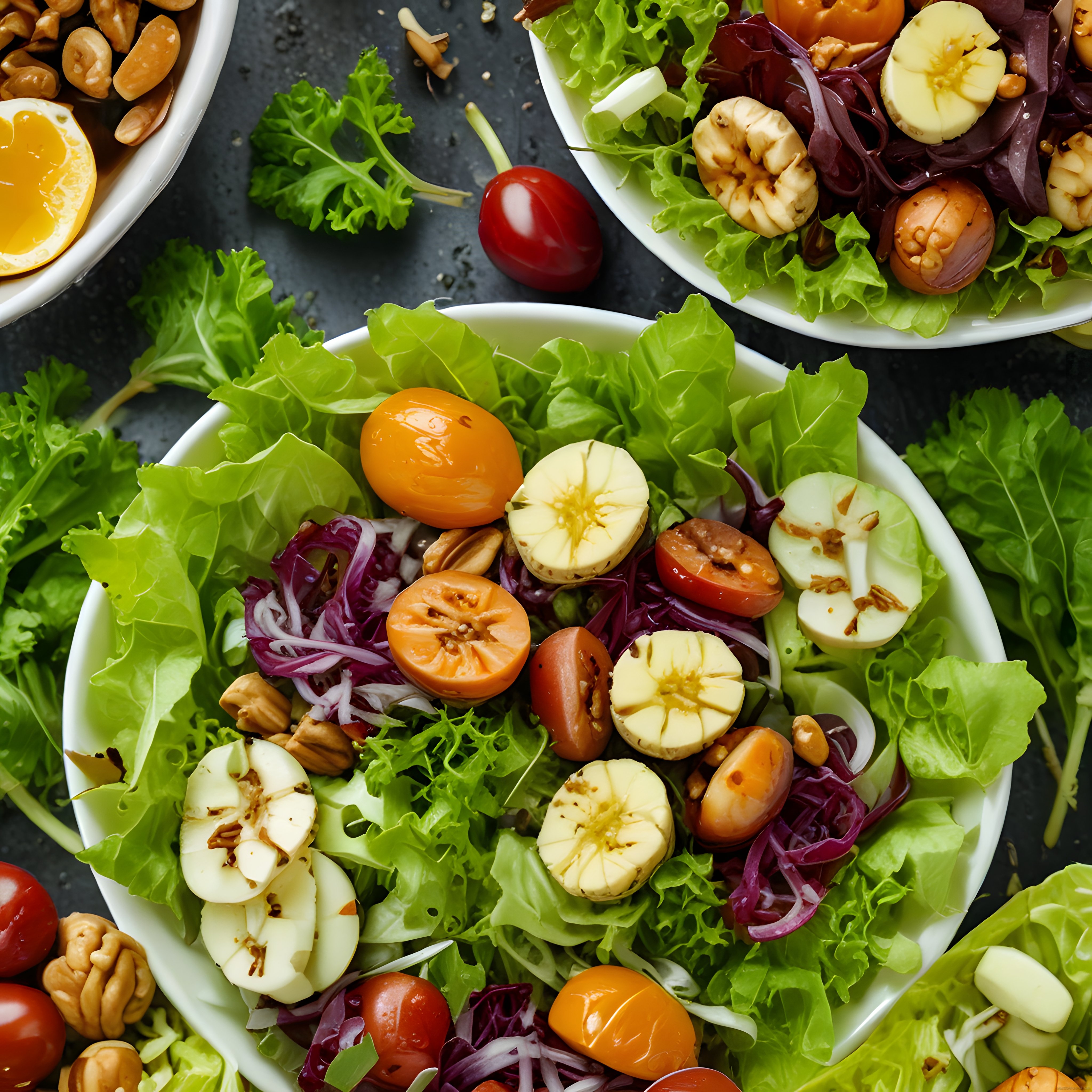 Renkli Yeşillikler ve Yumurta Dilimleriyle Sağlıklı Salata Sunumu