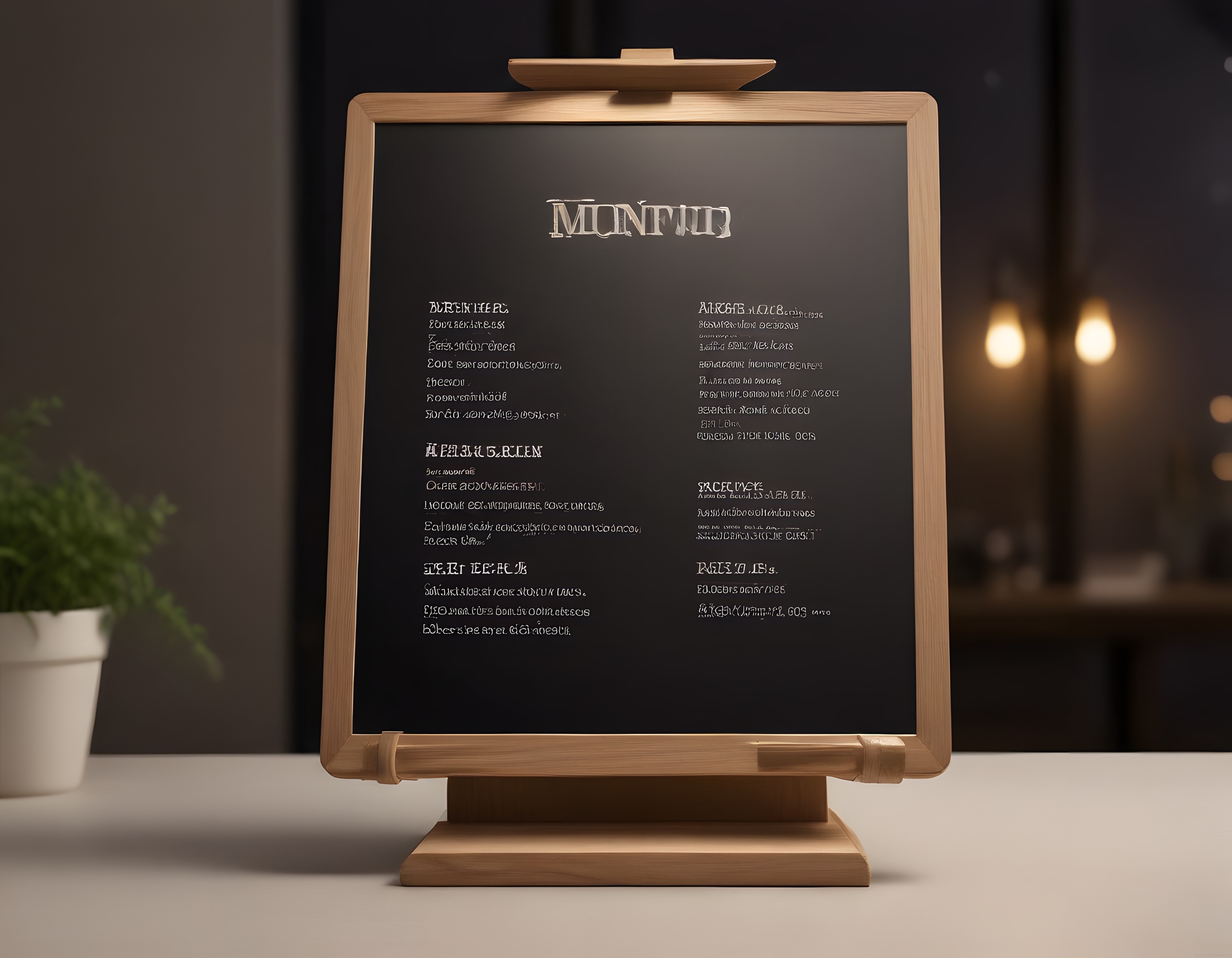 Restoran Menü Tahtası: Kara Tahta Üzerinde Ahşap Çerçeveli Şık Sunum