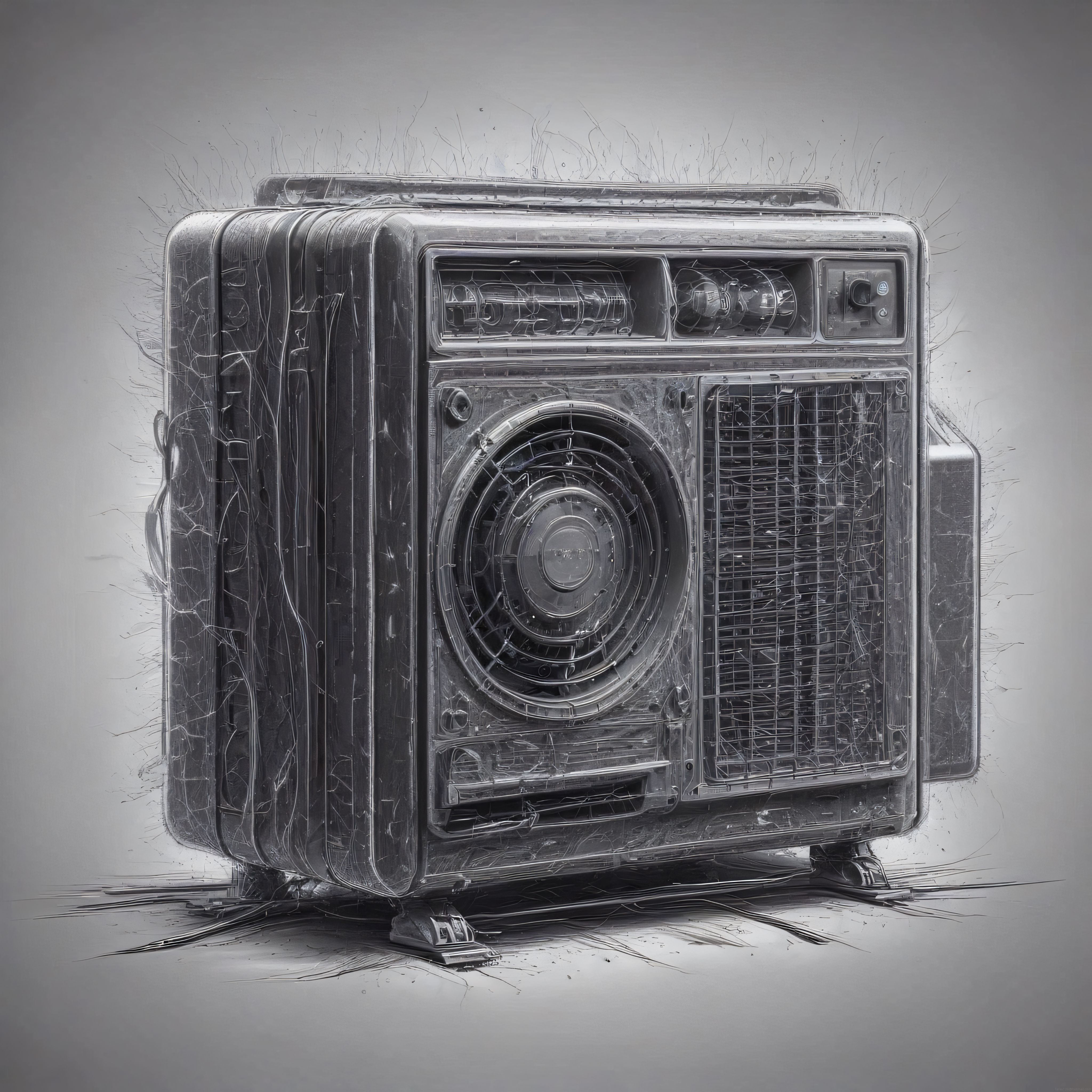 Retro Boombox Çizimi: Nostaljik Kasetçaların Siyah Beyaz Dijital Sanatı