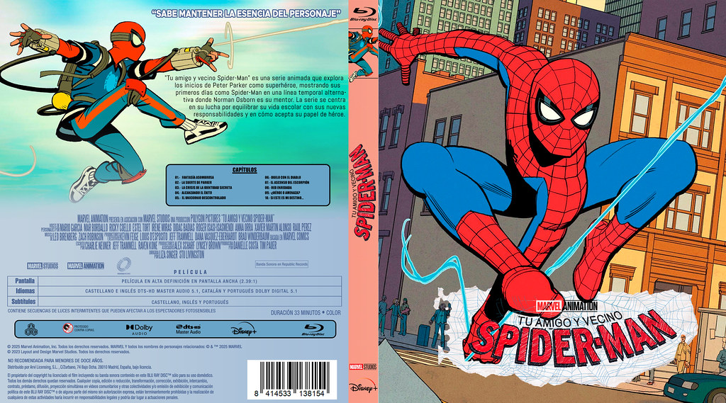 retro çizgi roman tarzında örümcek adam animasyon dizisi blu ray kapak görseli