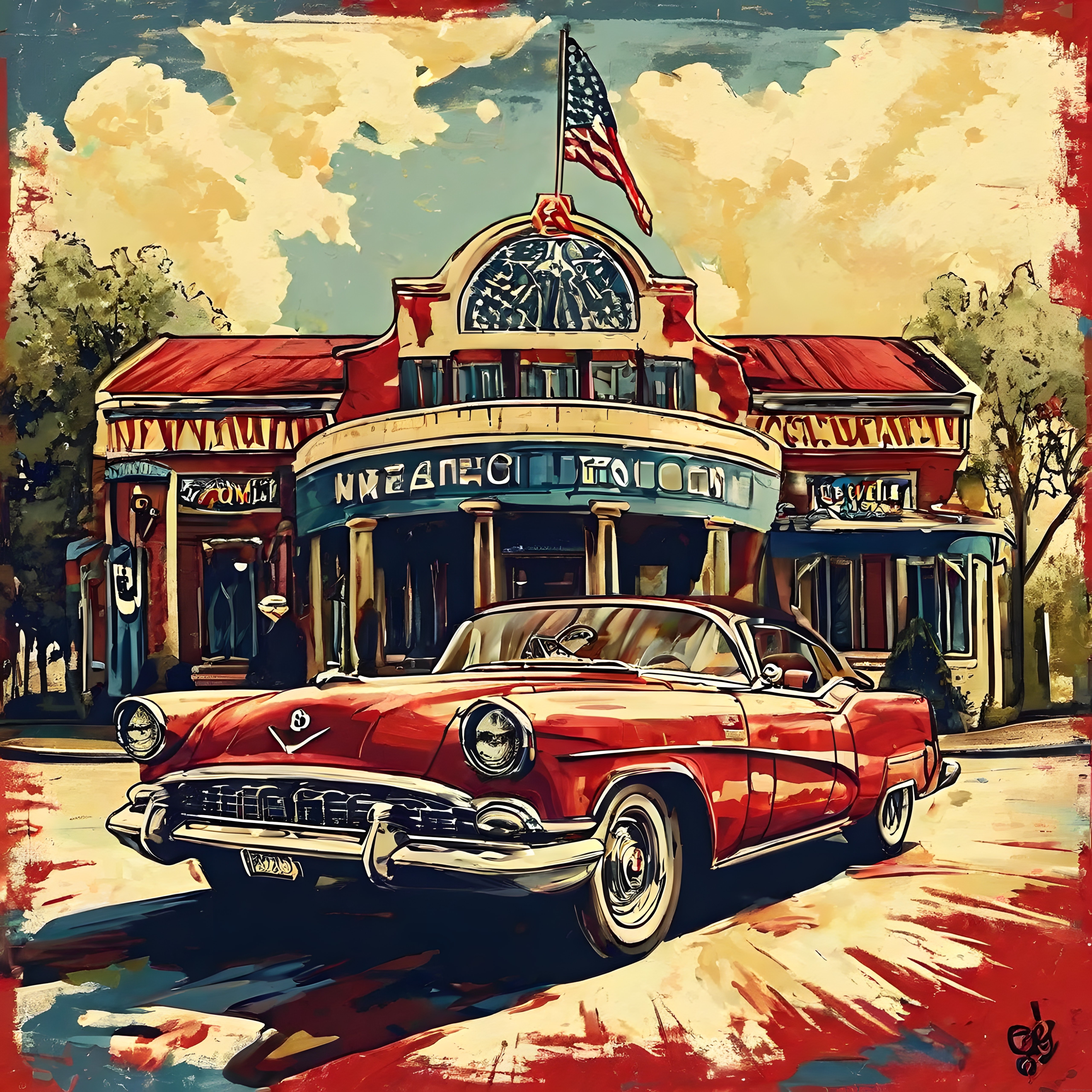 Retro Rüya: Kırmızı Klasik Arabanın Eski Amerikan Kasabasındaki Nostalji