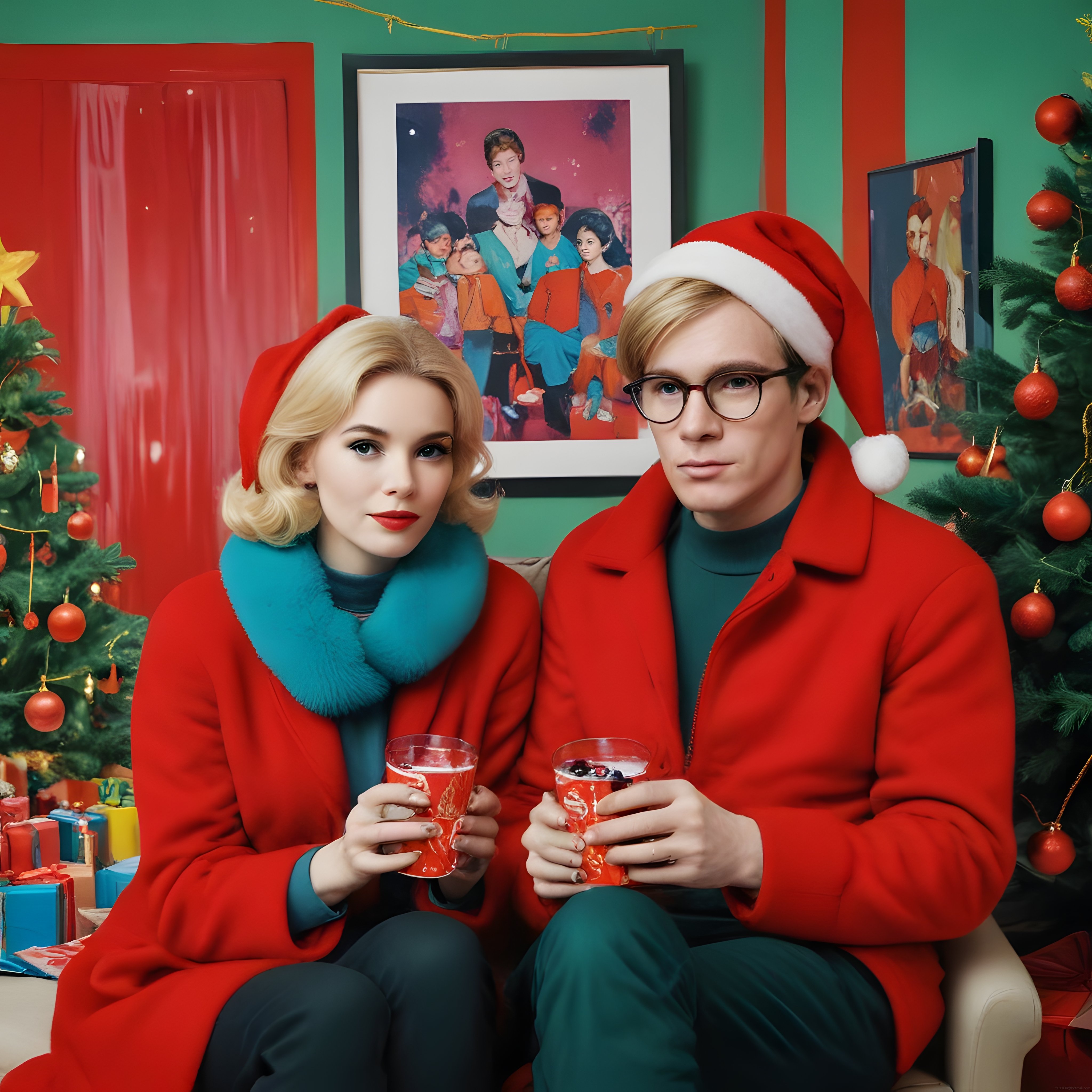 Retro Tarzda Noel Deneyimi: Sıcacık Ev Ortamında Kutlama Yapan Çift