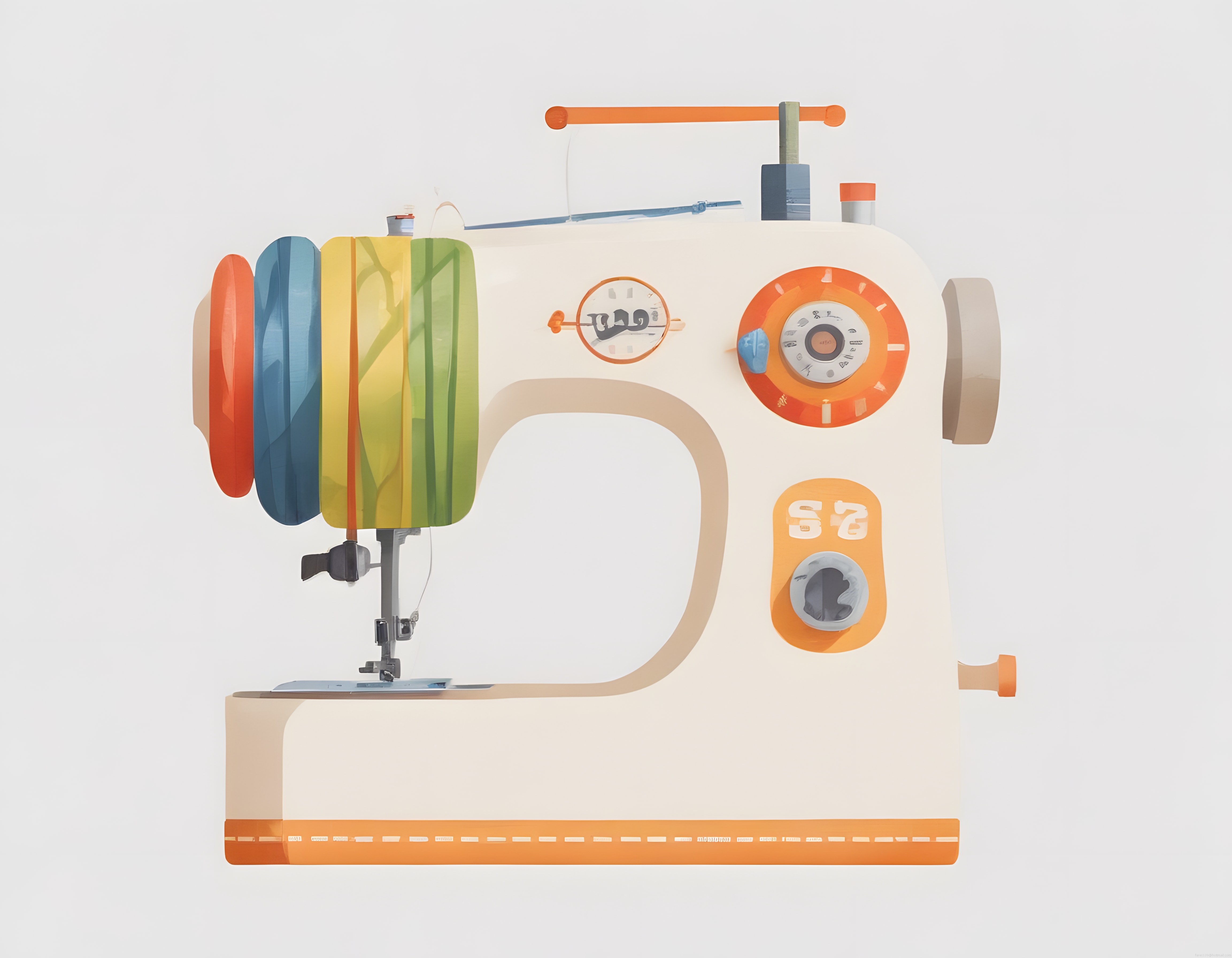 Retro Tarzda Renkli Dikiş Makinesi Minimalist Dijital İllüstrasyon