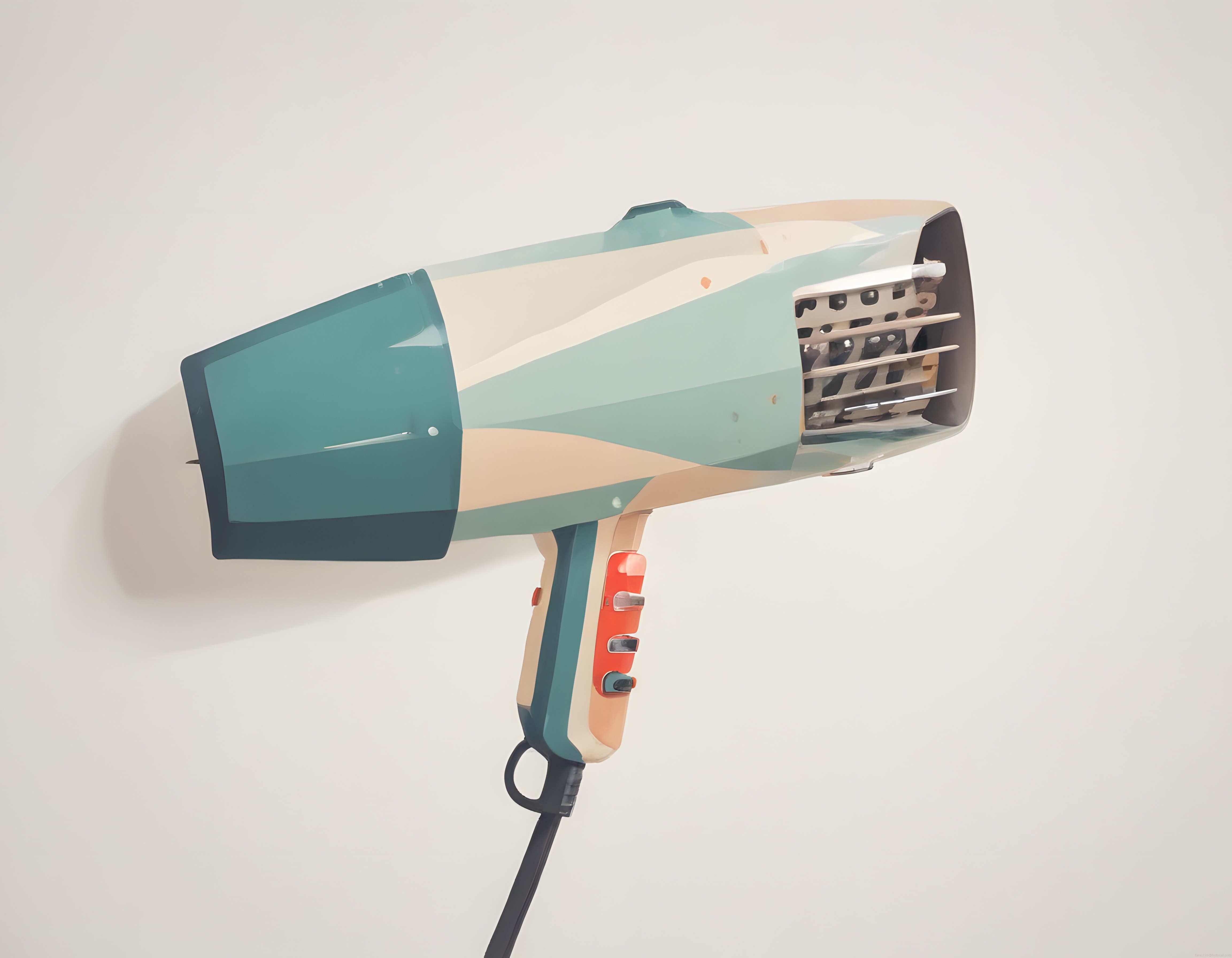 Retro tarzda turkuaz ve krem rengi nostaljik saç kurutma makinesi çizimi