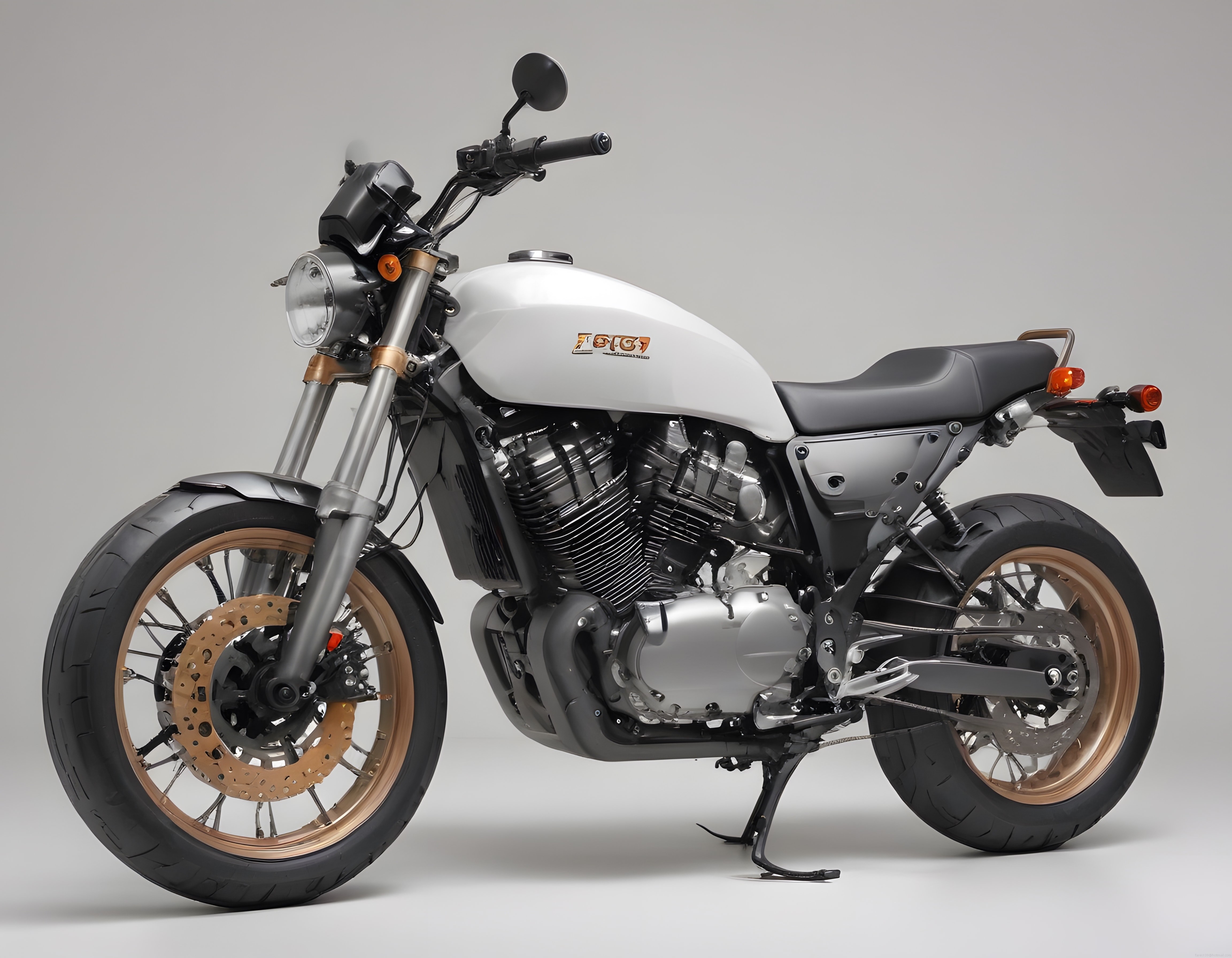 Retro Zontes Motosiklet: Beyaz Yakıt Tankı ve Bronz Jant Detayları