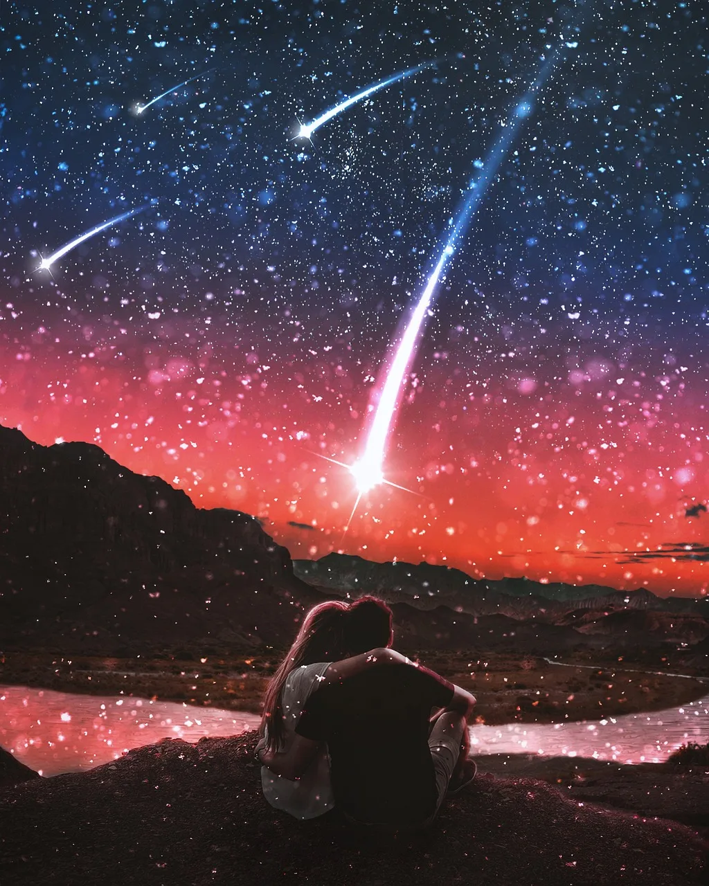 Romantik yıldızlı gökyüzü fotoğrafı - aşk teması