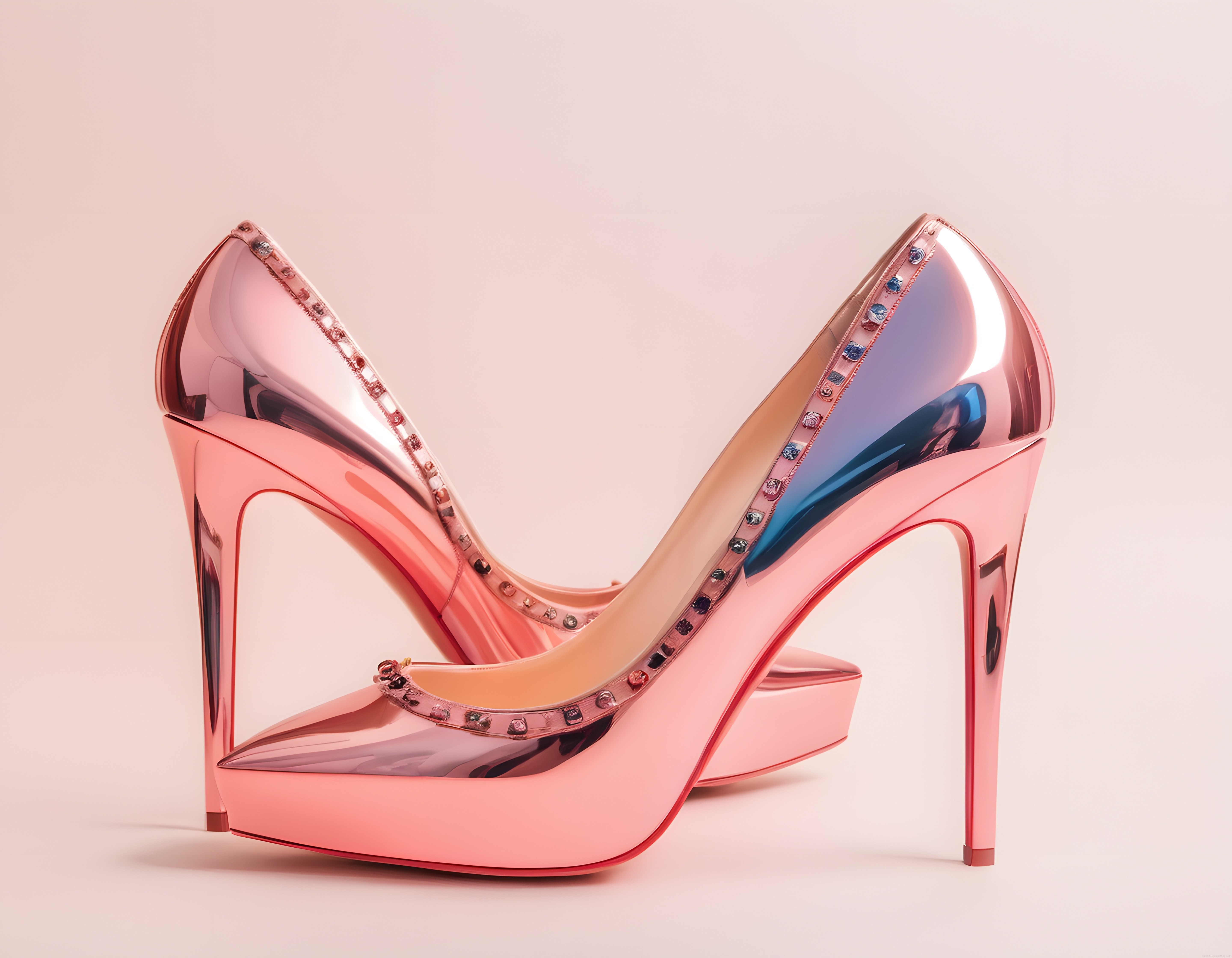Rose Gold Platform Stiletto ve Lüks Taş İşlemeli Kadın Ayakkabısı