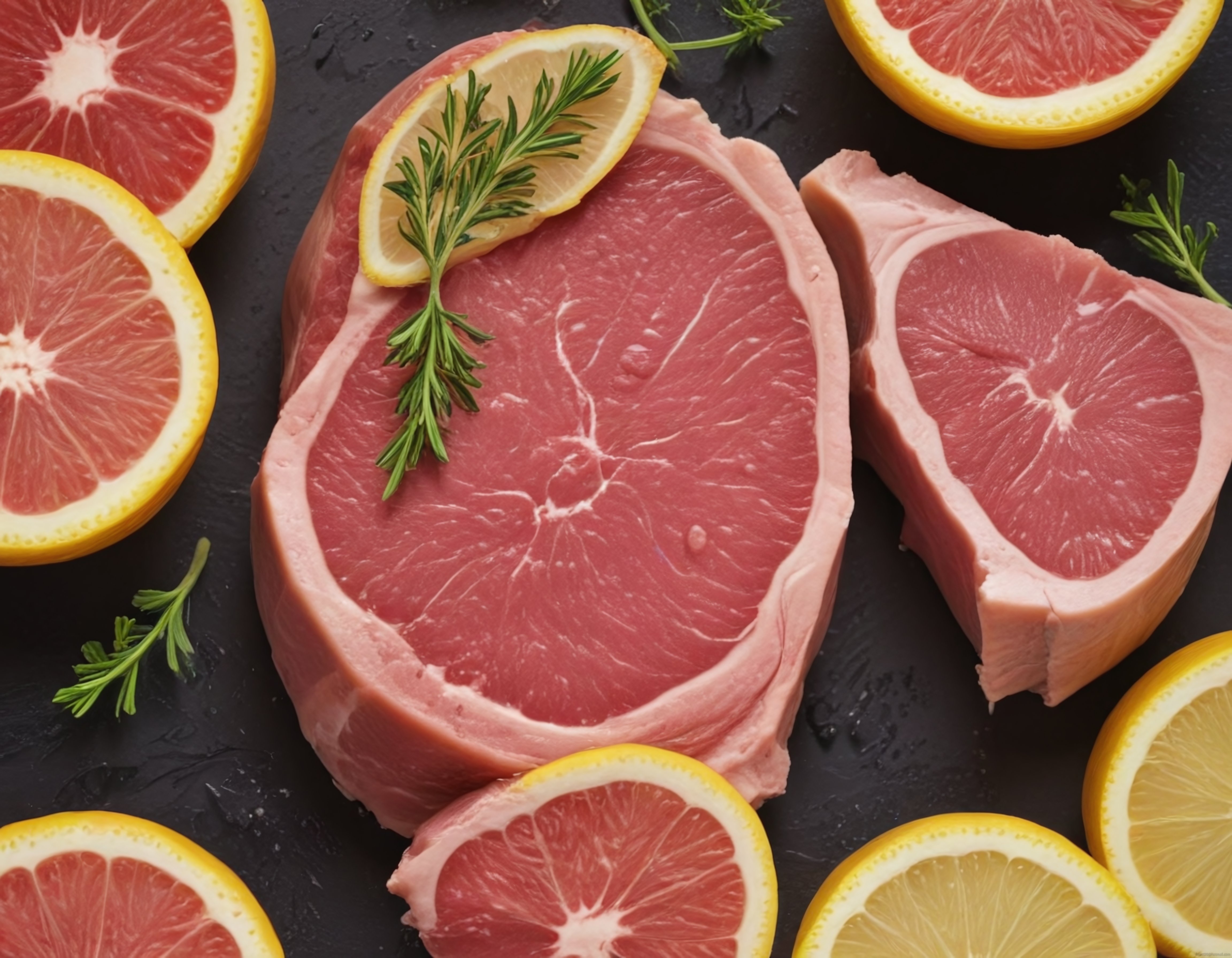 Rozmarin Ve Greyfurt Dilimleriyle Süslenmiş Taze Et Steakleri