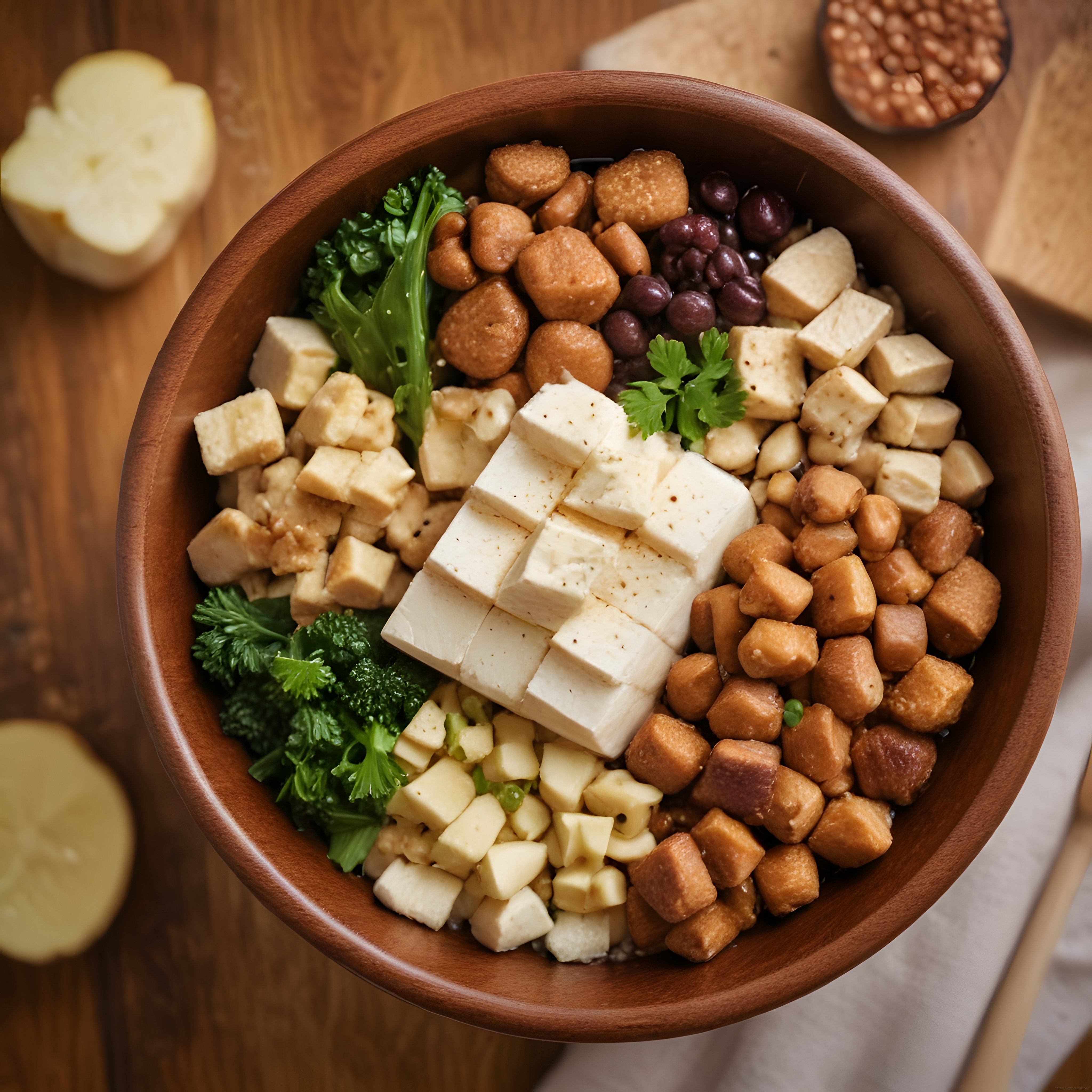 Rustik Ahşap Kapta Protein Dolu Renkli Malzemelerle Hazırlanan Sağlıklı Kase