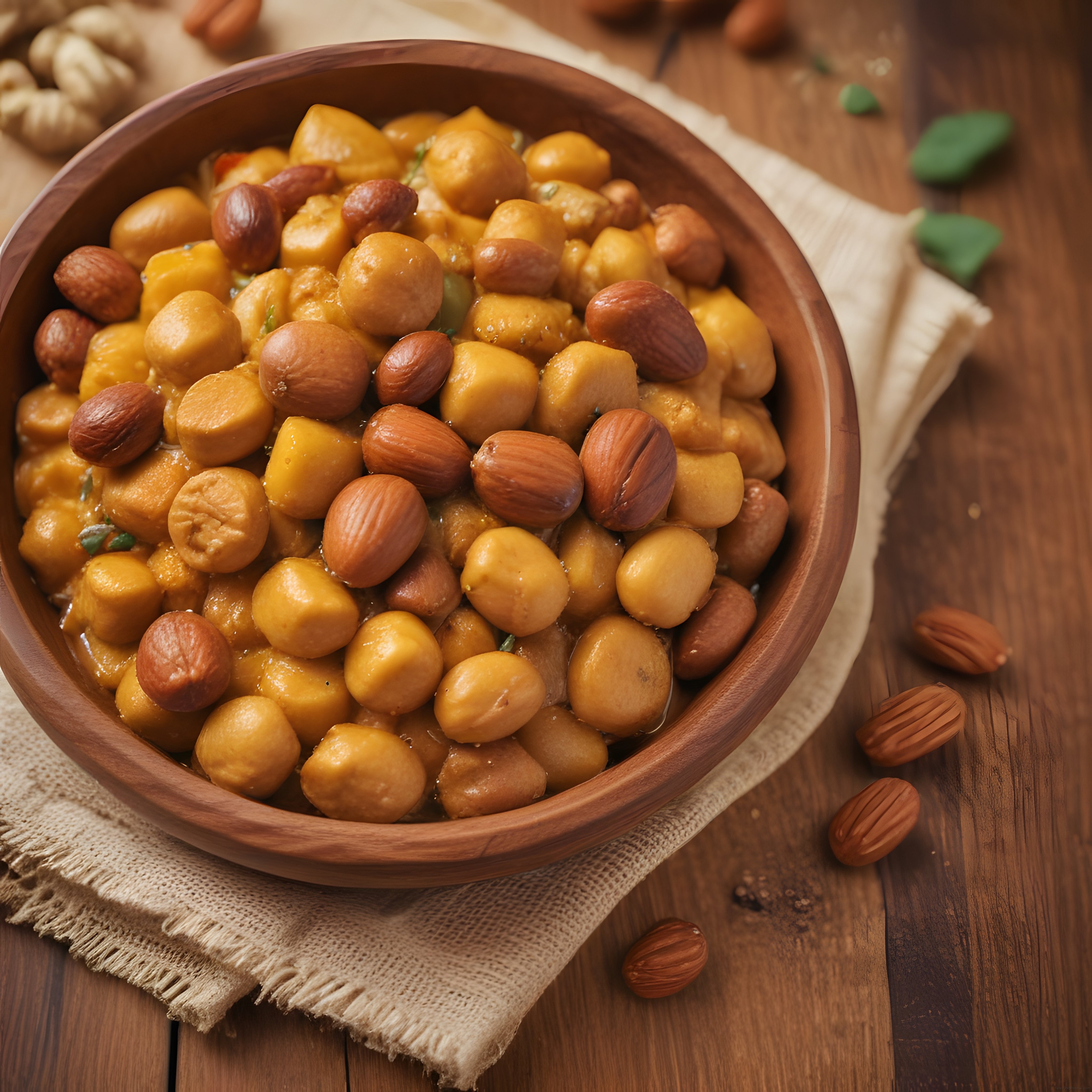 Rustik Ahşap Kasede Bademli ve Nohutlu Protein Dolu Sağlıklı Atıştırmalık