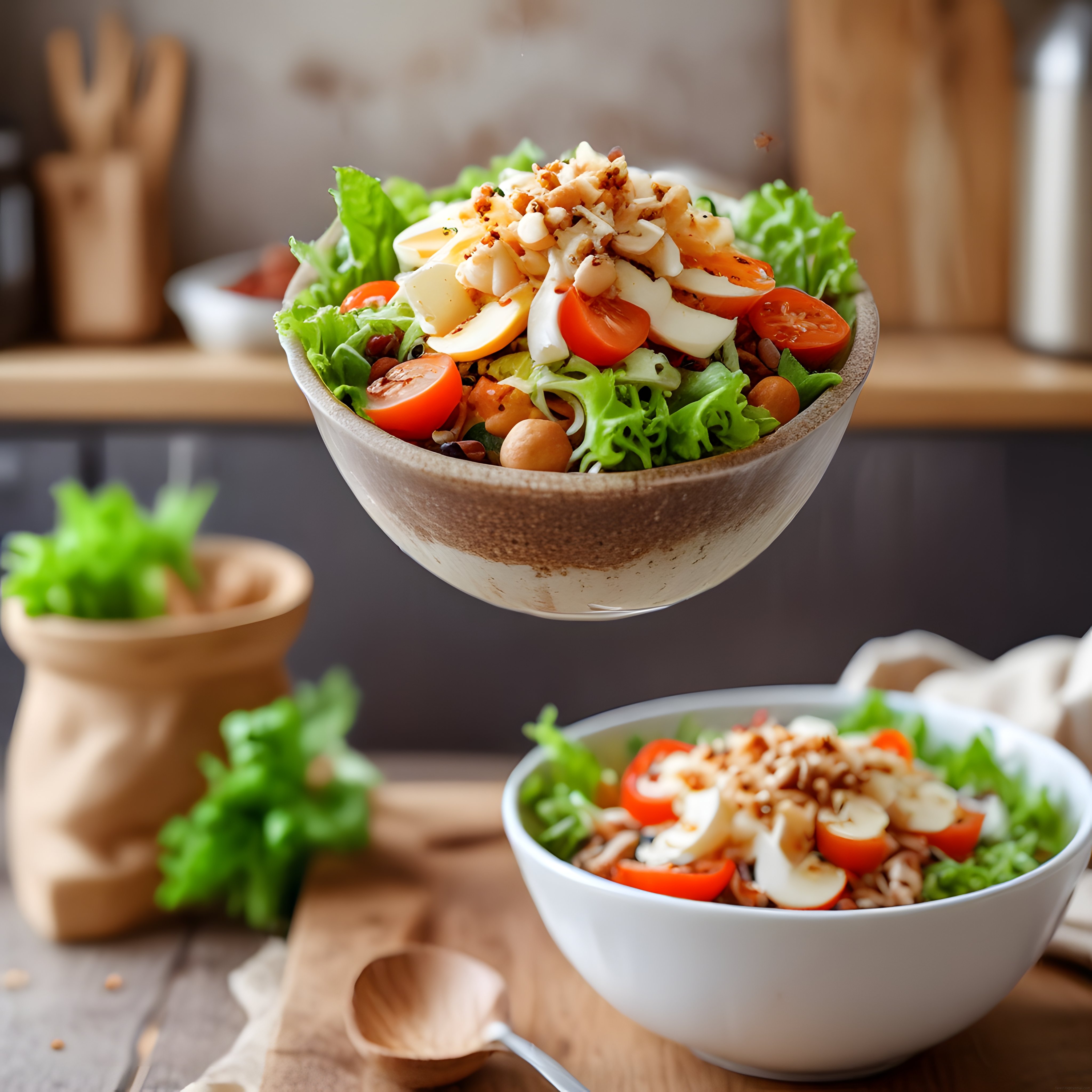 Rustik Ahşap Kasede Nohutlu Yumurtalı Taze Salata Sunumu ve Tarifi