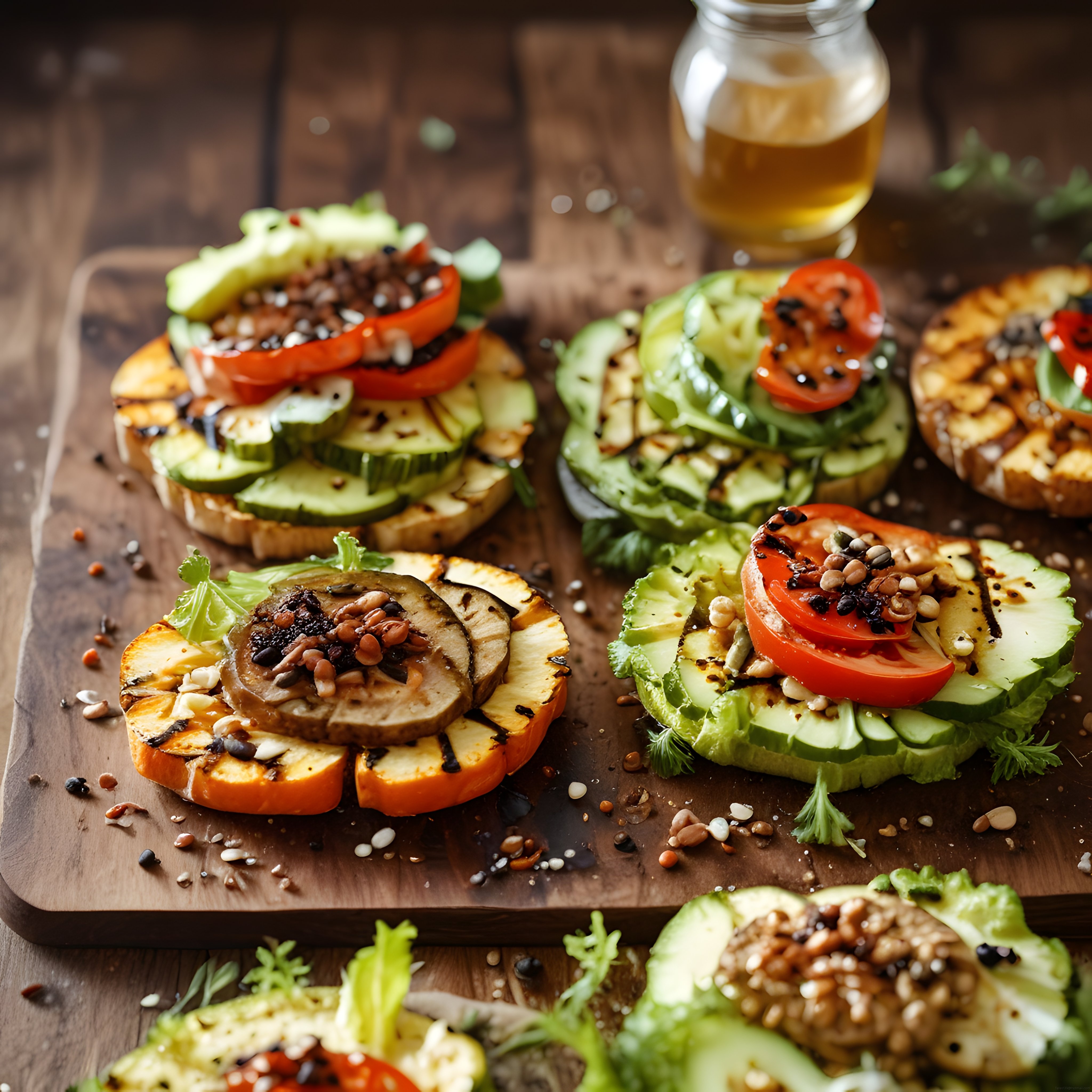 Rustik Ahşap Kesme Tahtasında Taze Sebzeli Bruschetta ve Kahvaltı Tostları