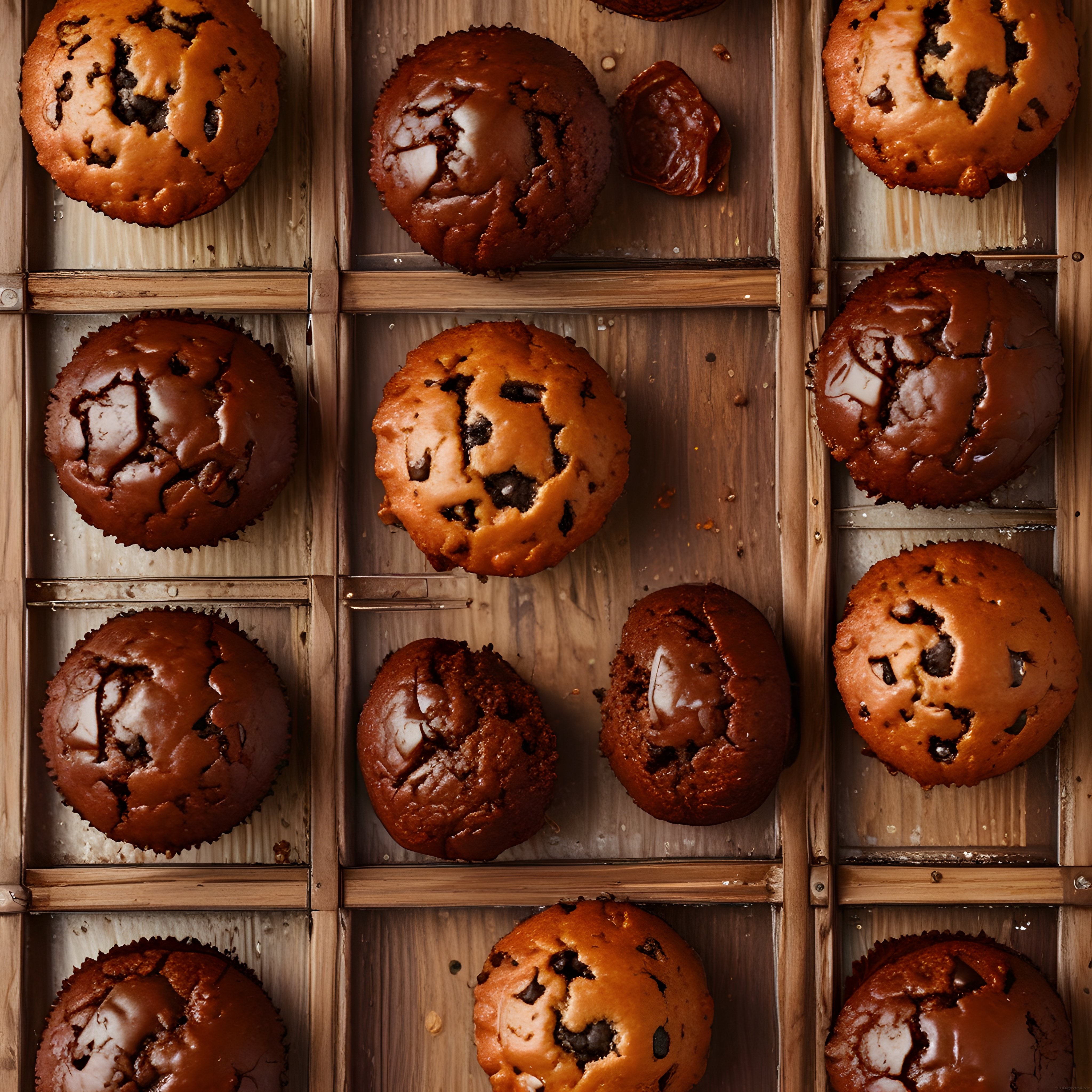 Rustik Ahşap Kutuda Çikolatalı Muffin ve Kapkek Lezzet Sunumu