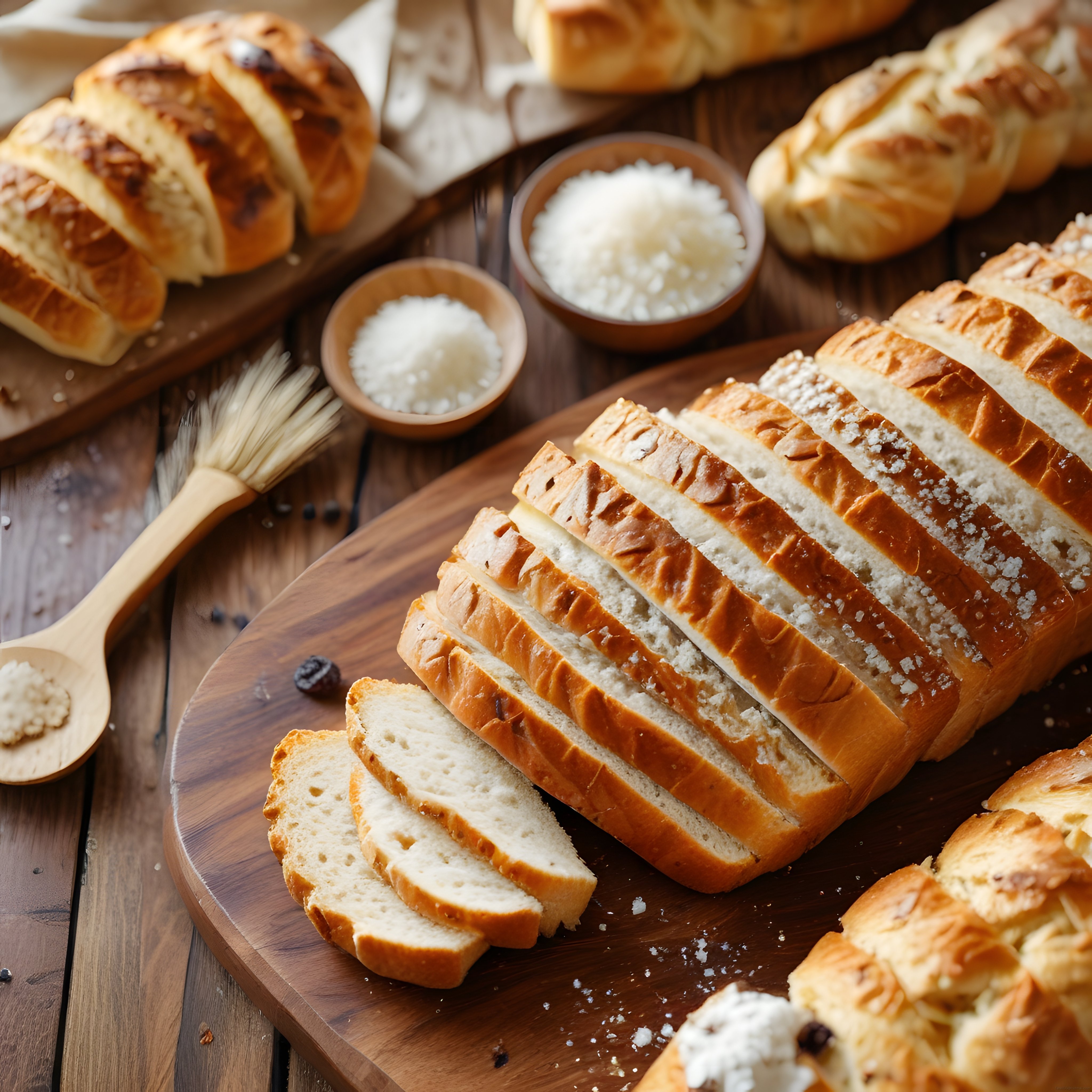 Rustik Ahşap Masa Üzerinde Taze Ekmek ve Ev Yapımı Çörekler