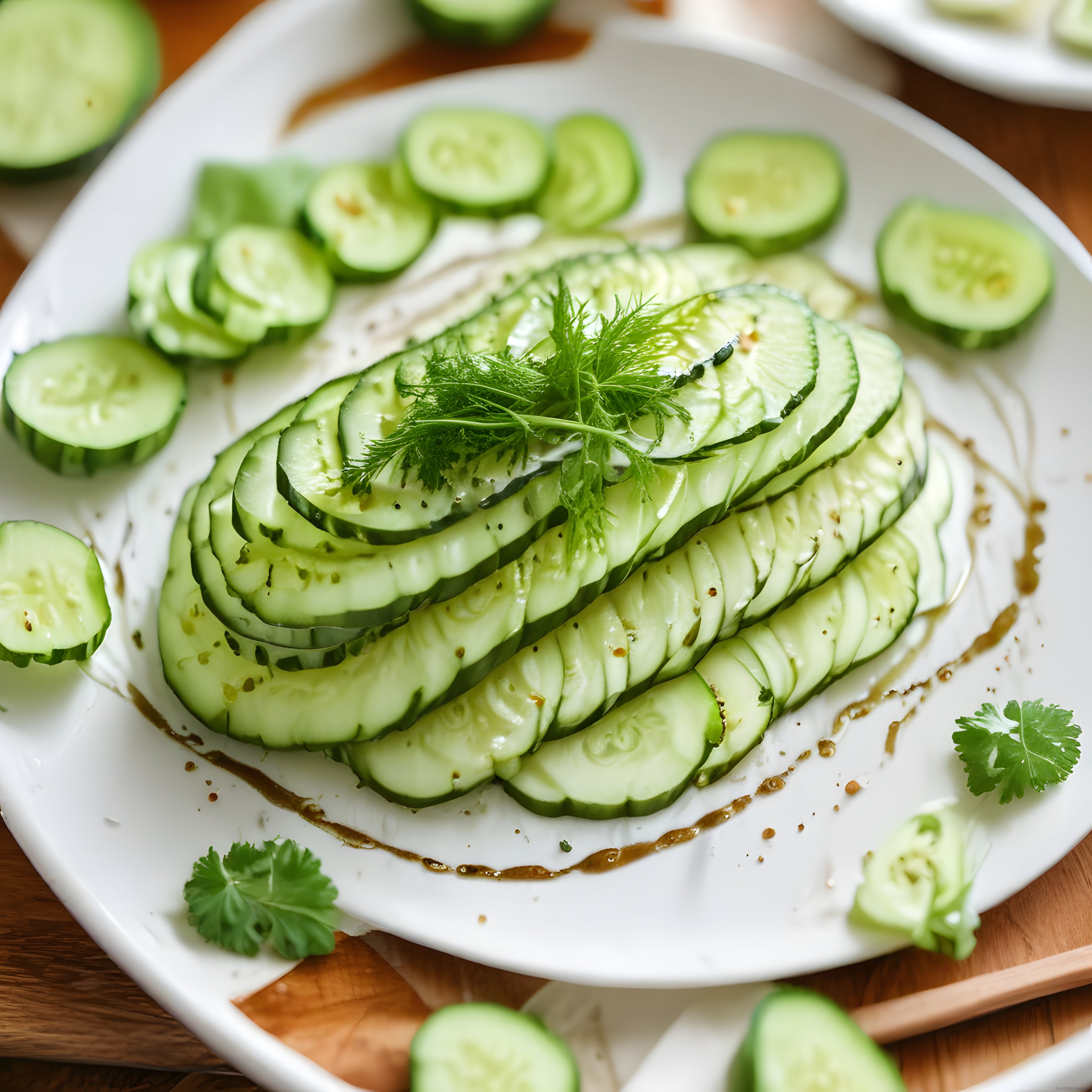 Rustik Ahşap Masa Üzerinde Taze Salatalık Dilimli Vitamin Deposu Salata Sunumu
