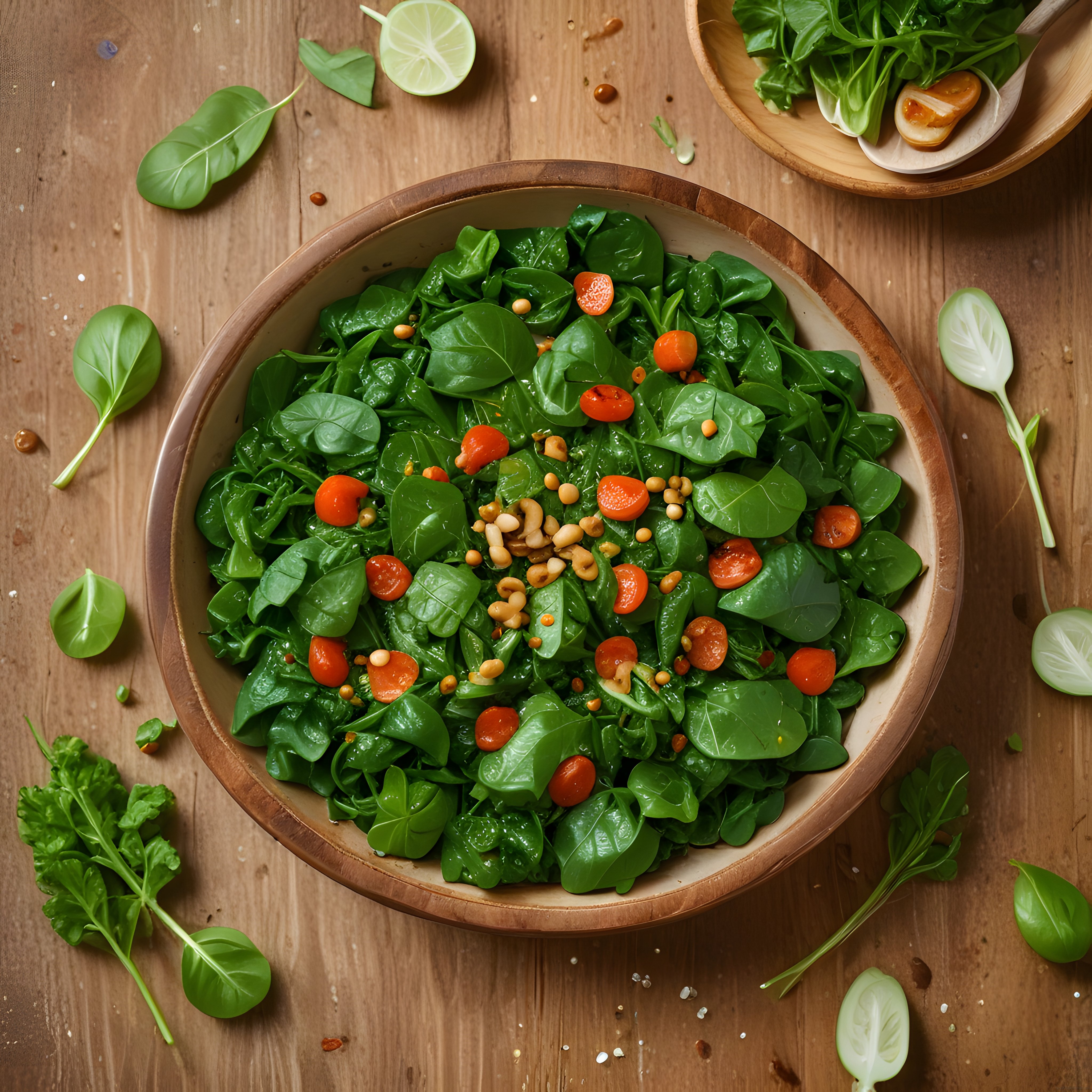 Rustik Ahşap Masa Üzerinde Taze Yeşil Salata ve Sağlıklı Vegan Atıştırmalık