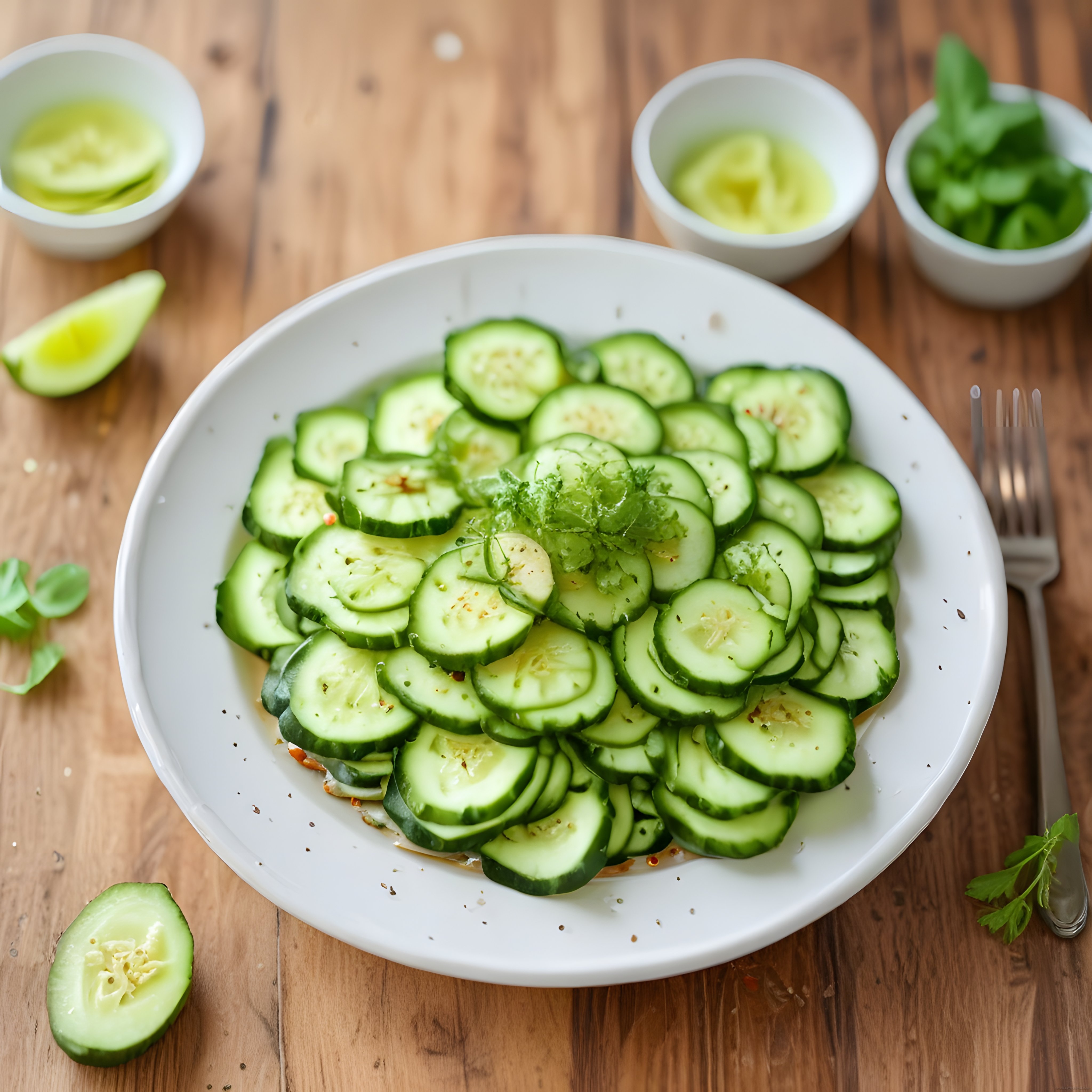 Rustik Ahşap Masa Üzerinde Taze Zeytinyağlı Salatalık Salatası Sunumu ve Kolay Tarif