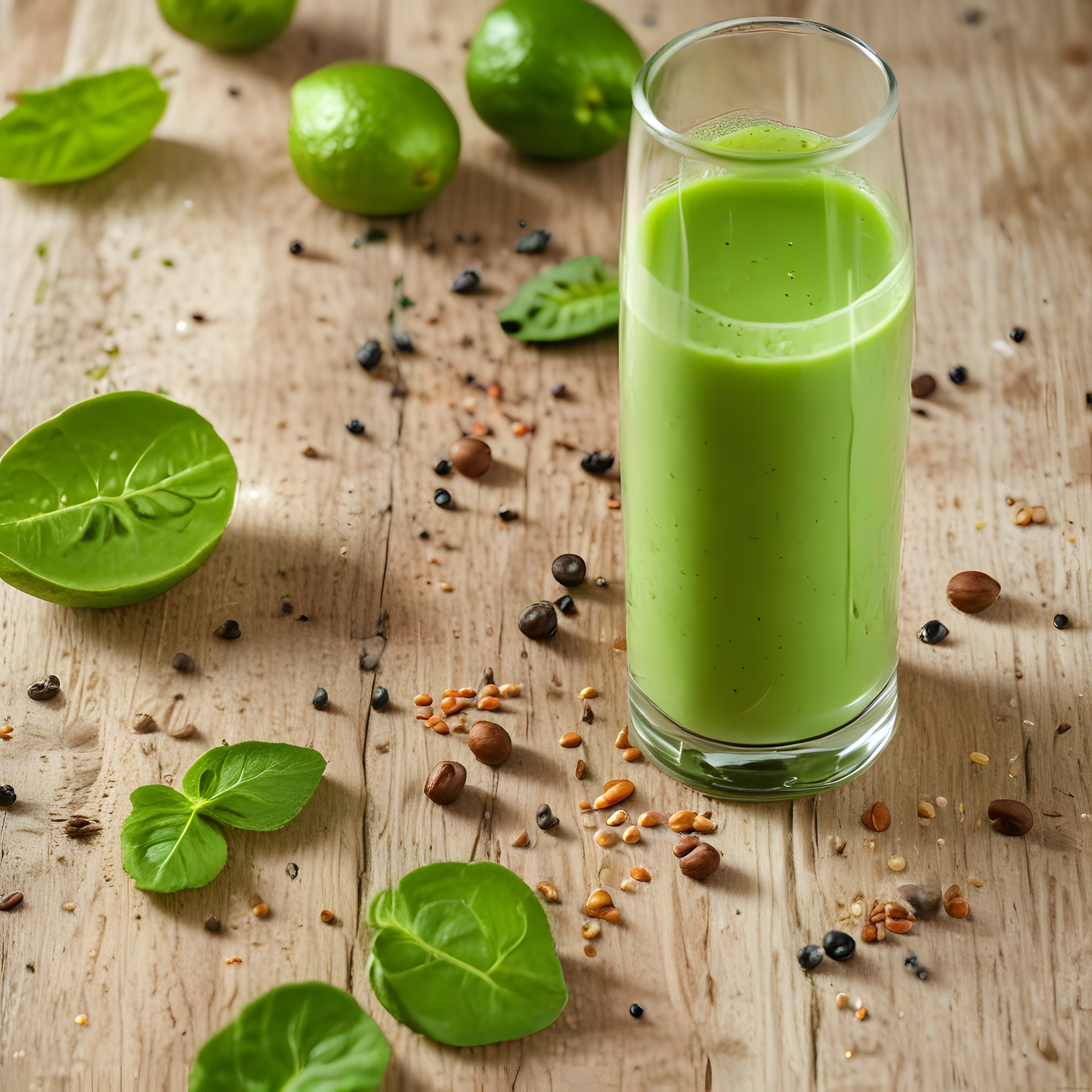 Rustik Ahşap Masada Cam Bardakta Serinletici Yeşil Smoothie ve Ispanak