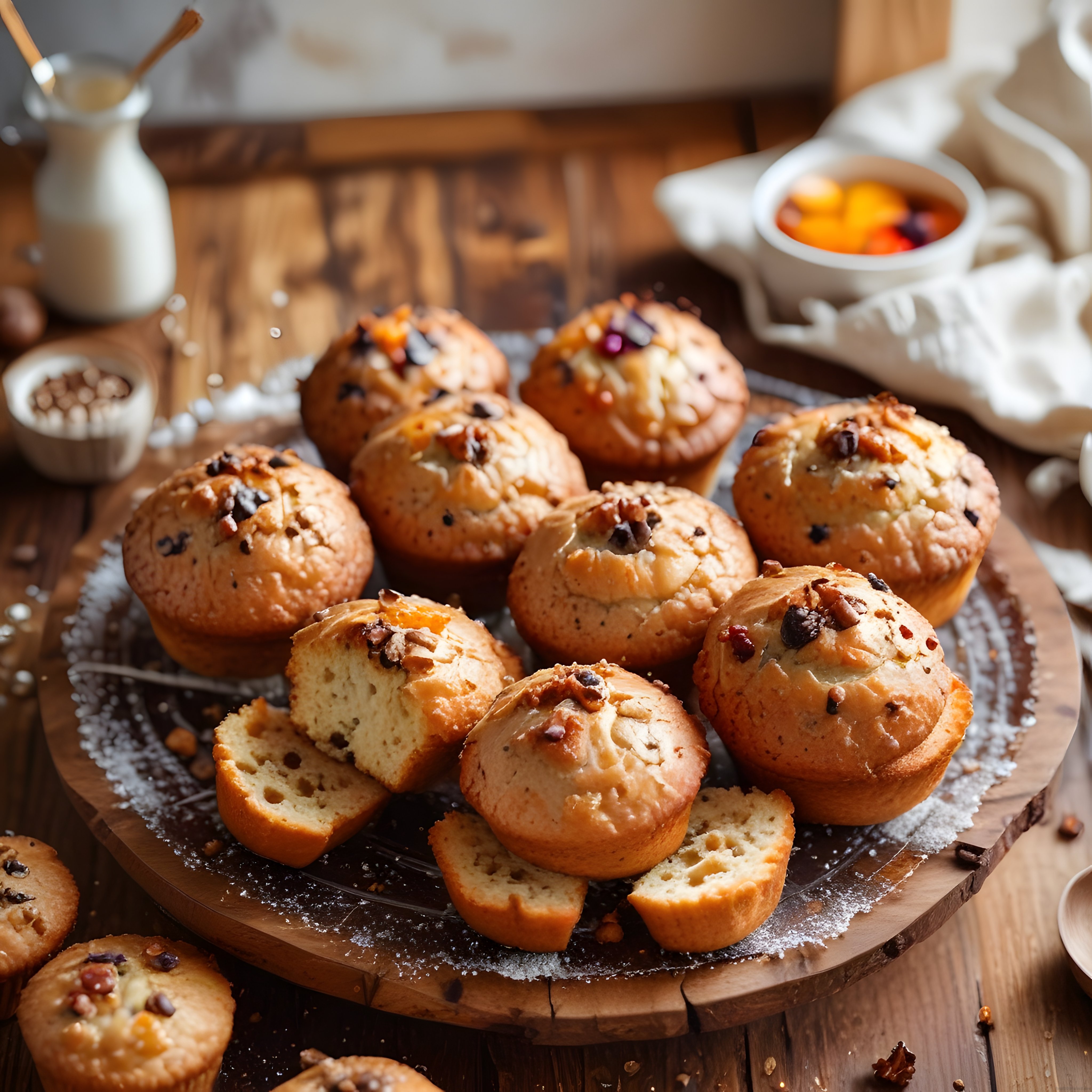 Rustik Ahşap Masada Cevizli Muffin ve Sıcak Çay Keyfi