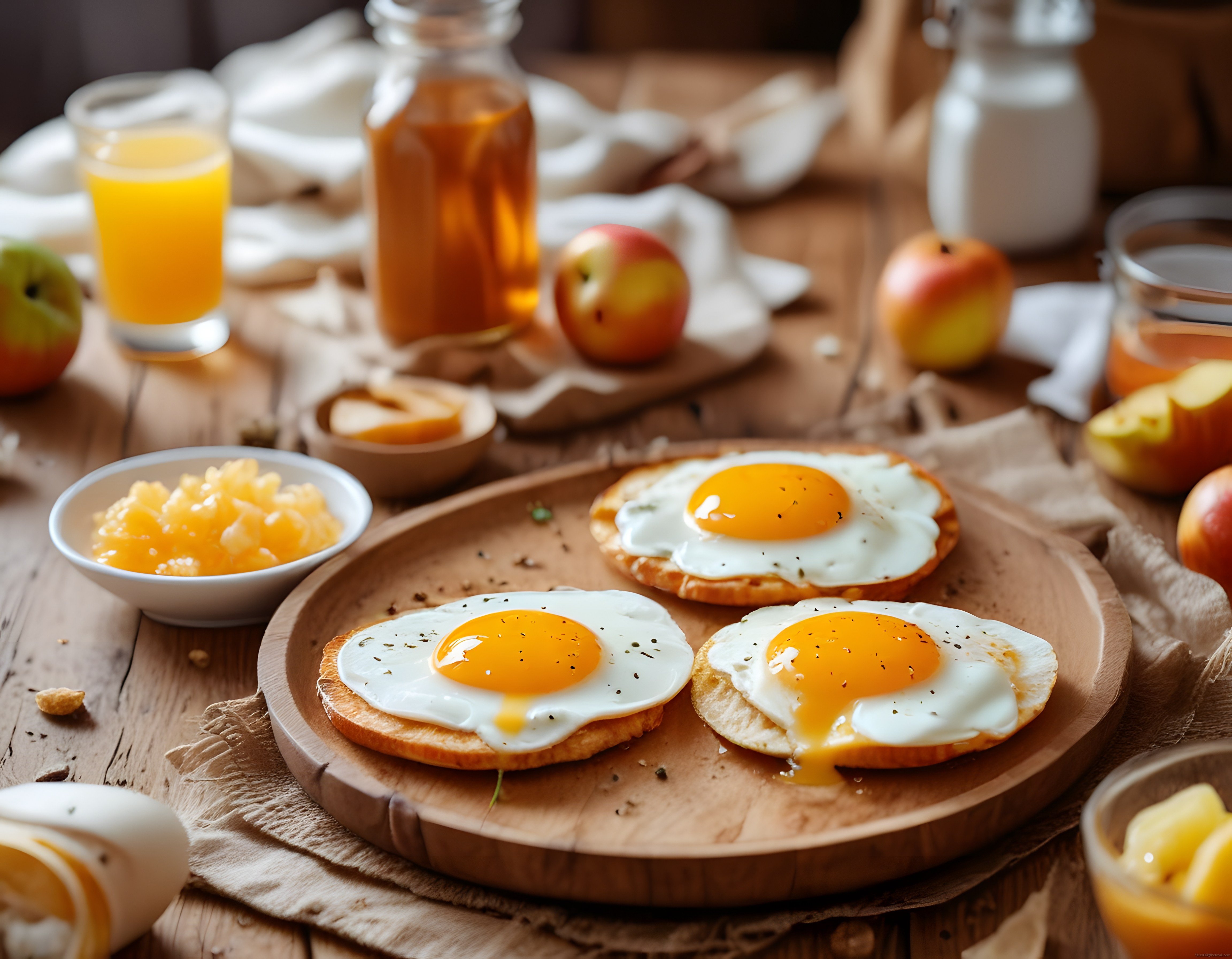 Rustik Ahşap Masada Kırık Yumurtalı Sıcacık Kahvaltı Keyfi