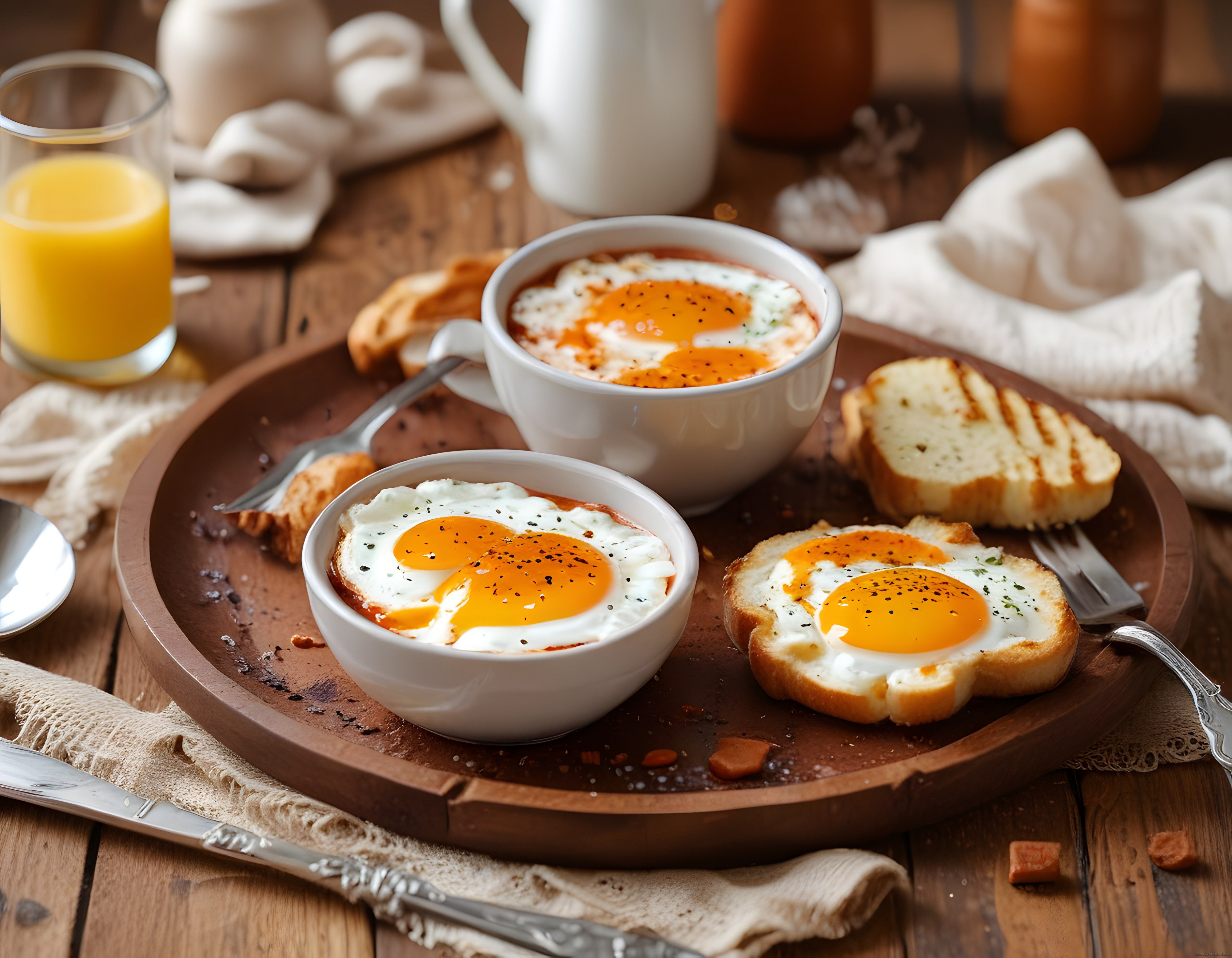Rustik Ahşap Masada Leziz Kahvaltı Keyfi: Serpme Menemen ve Yumurtalı Ekmek