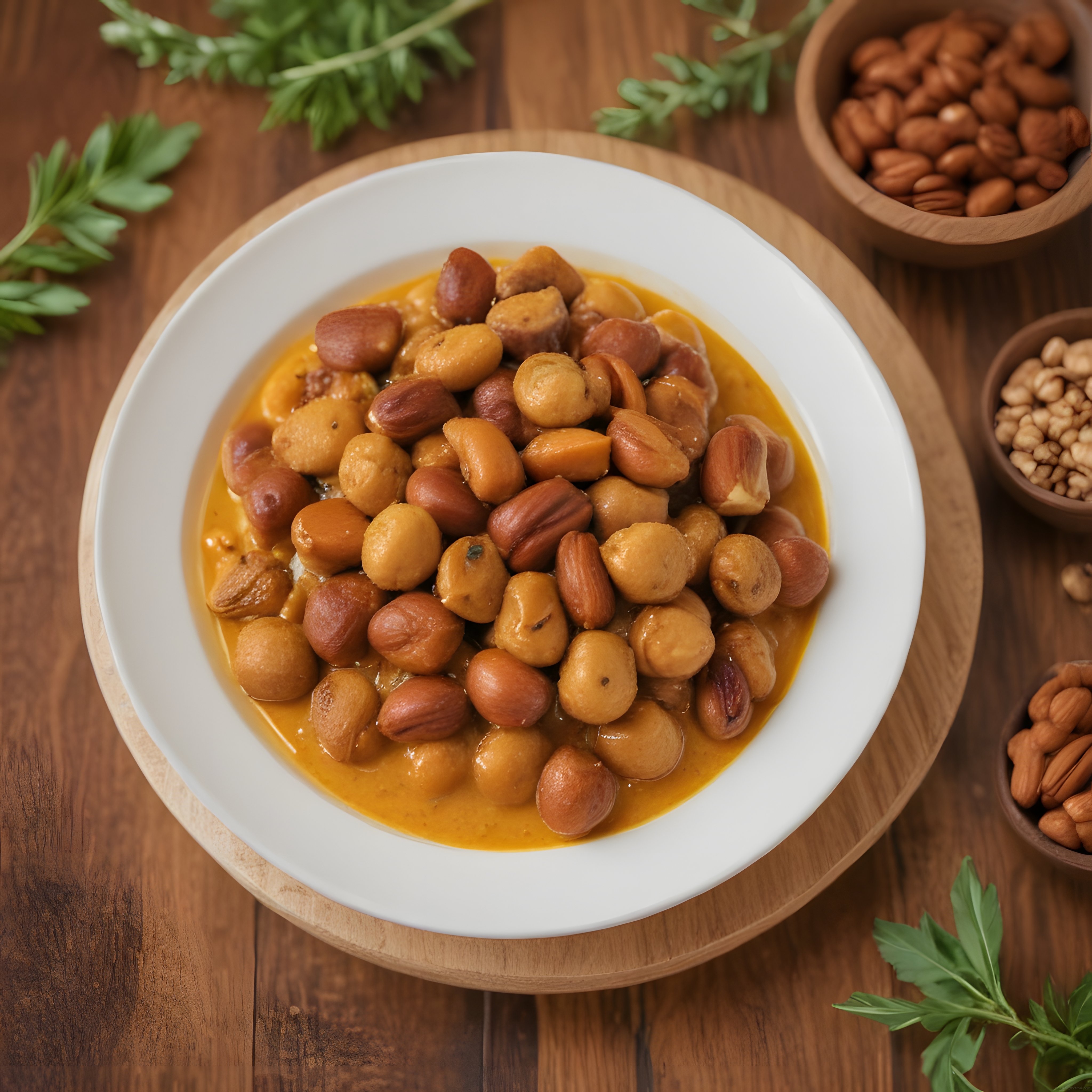 Rustik Ahşap Masada Nohutlu Fasulyeli Vegan Bakliyat Kasesi