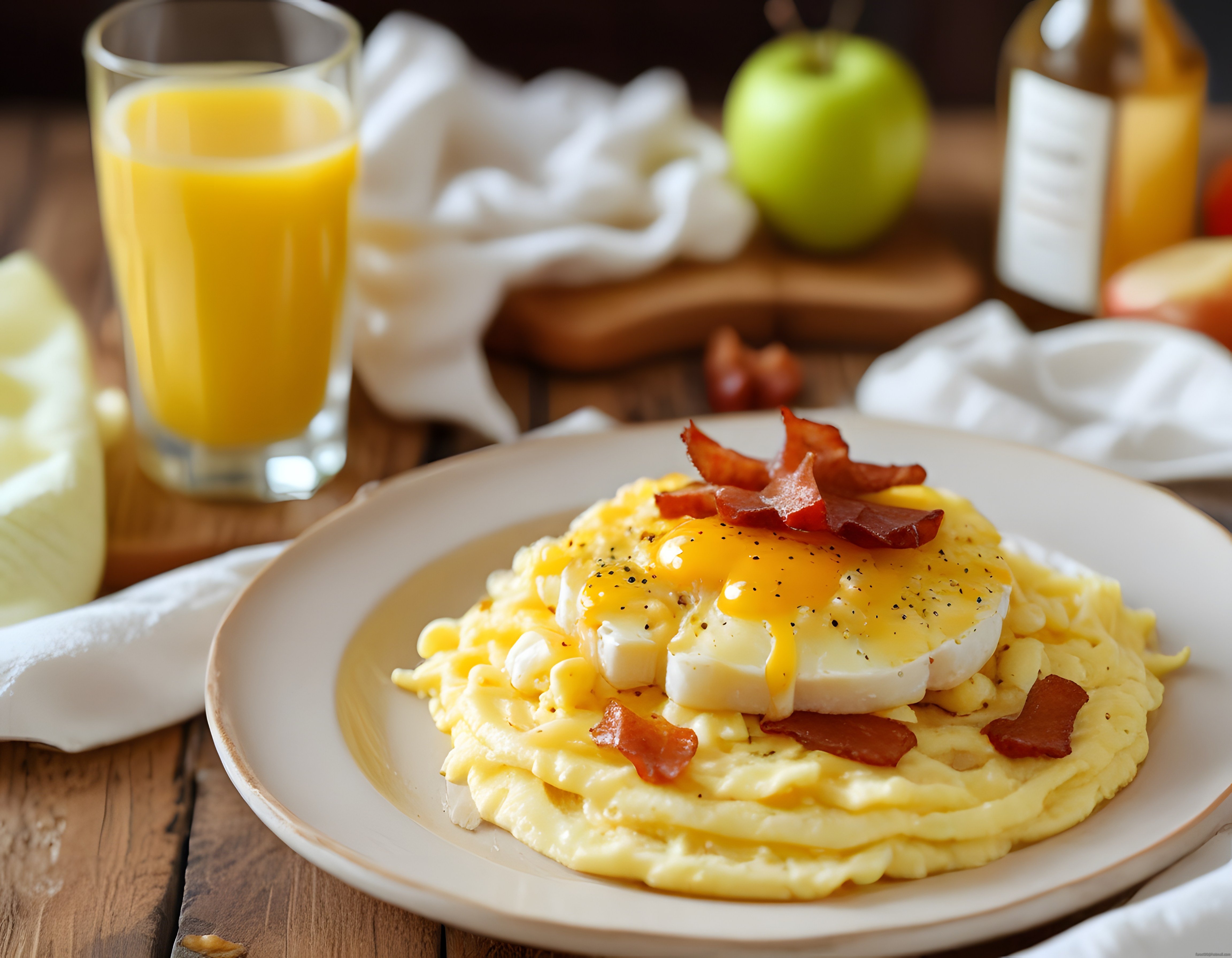 rustik ahşap masada omlet üzerinde tereyağlı yumurta ve pastırma kahvaltısı