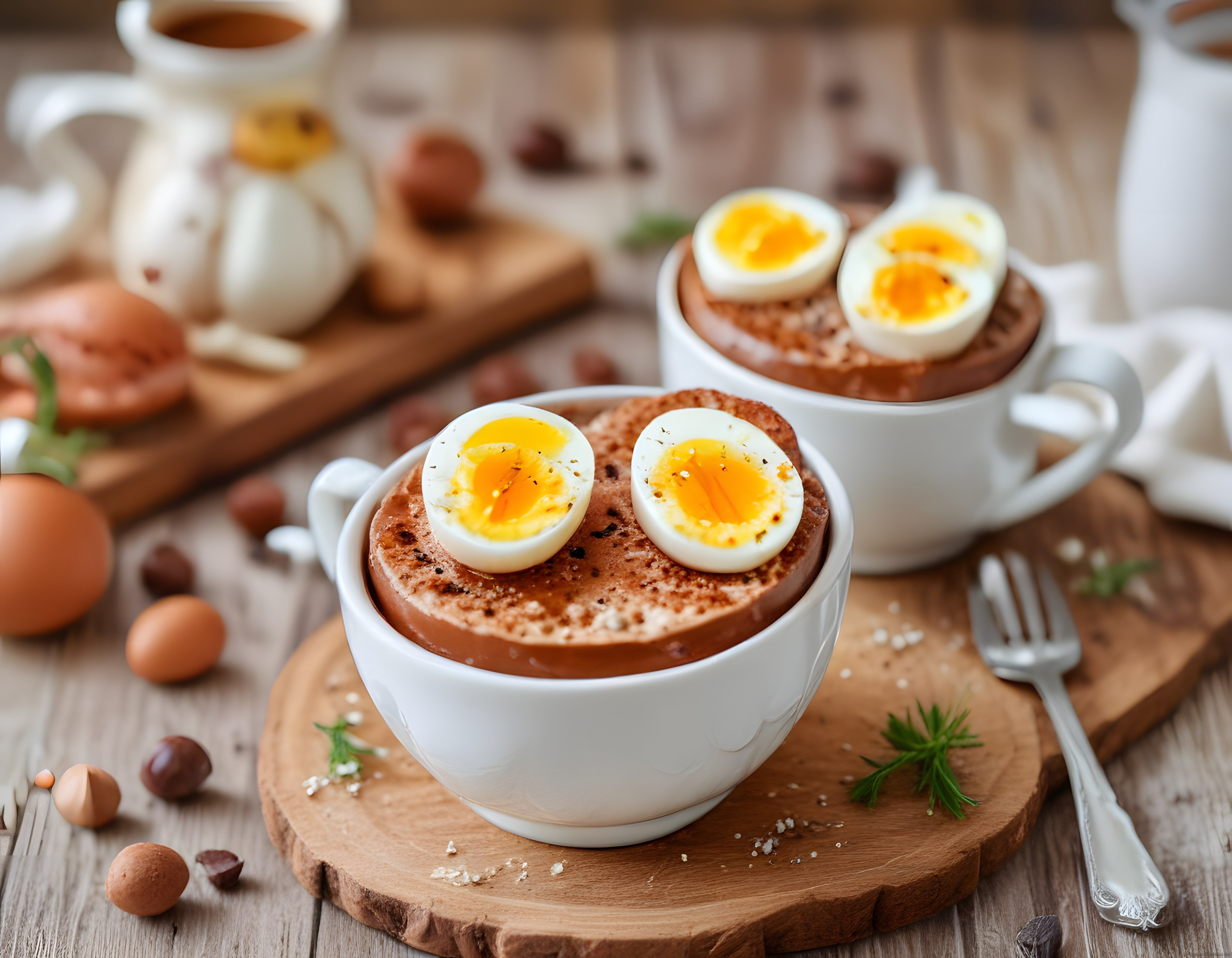 Rustik Ahşap Masada Organik Yumurtalı Ekmek ile Sıcak Kahvaltı Keyfi