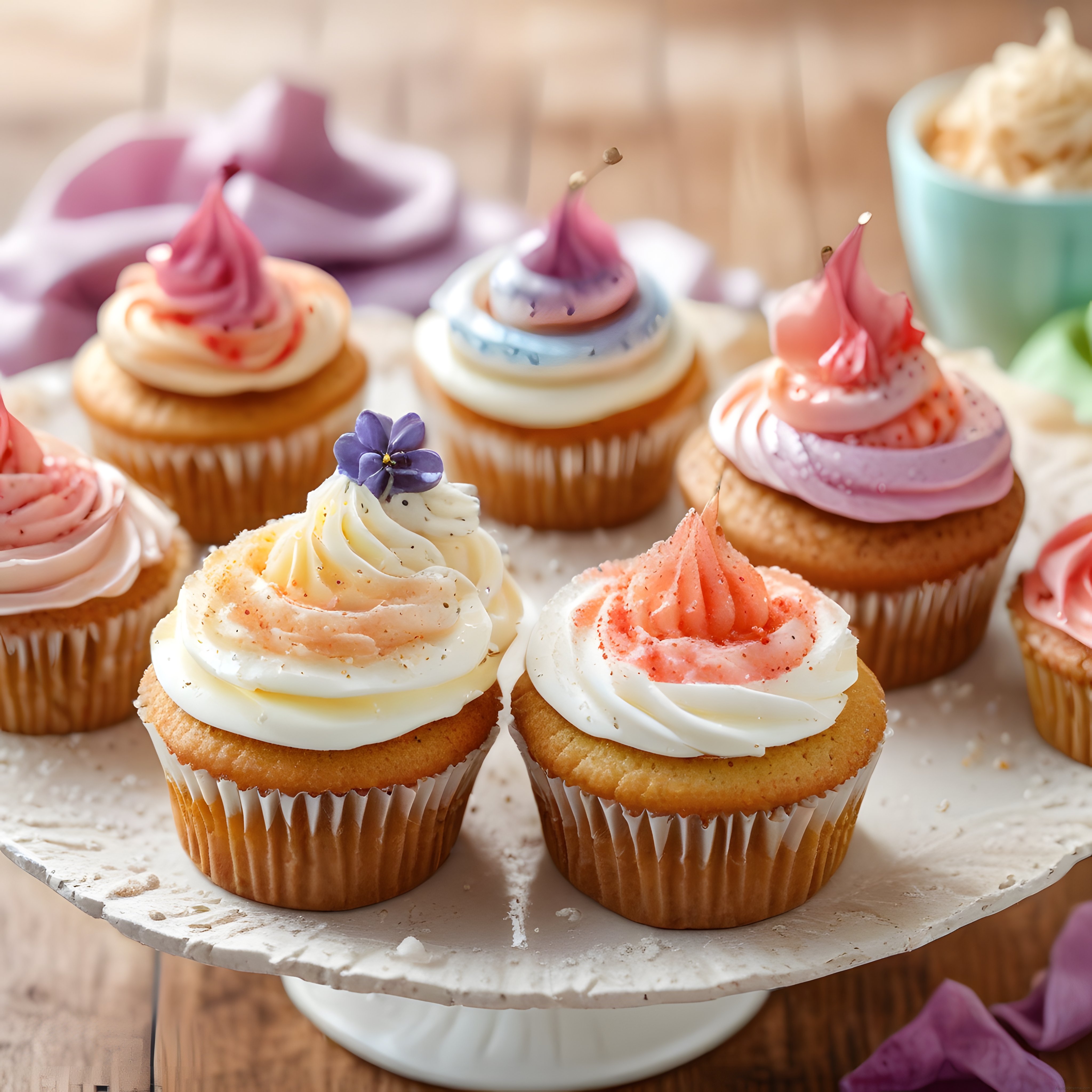 Rustik Ahşap Masada Pastel Krema ve Çiçekli Nefis Kapkek Sunumu