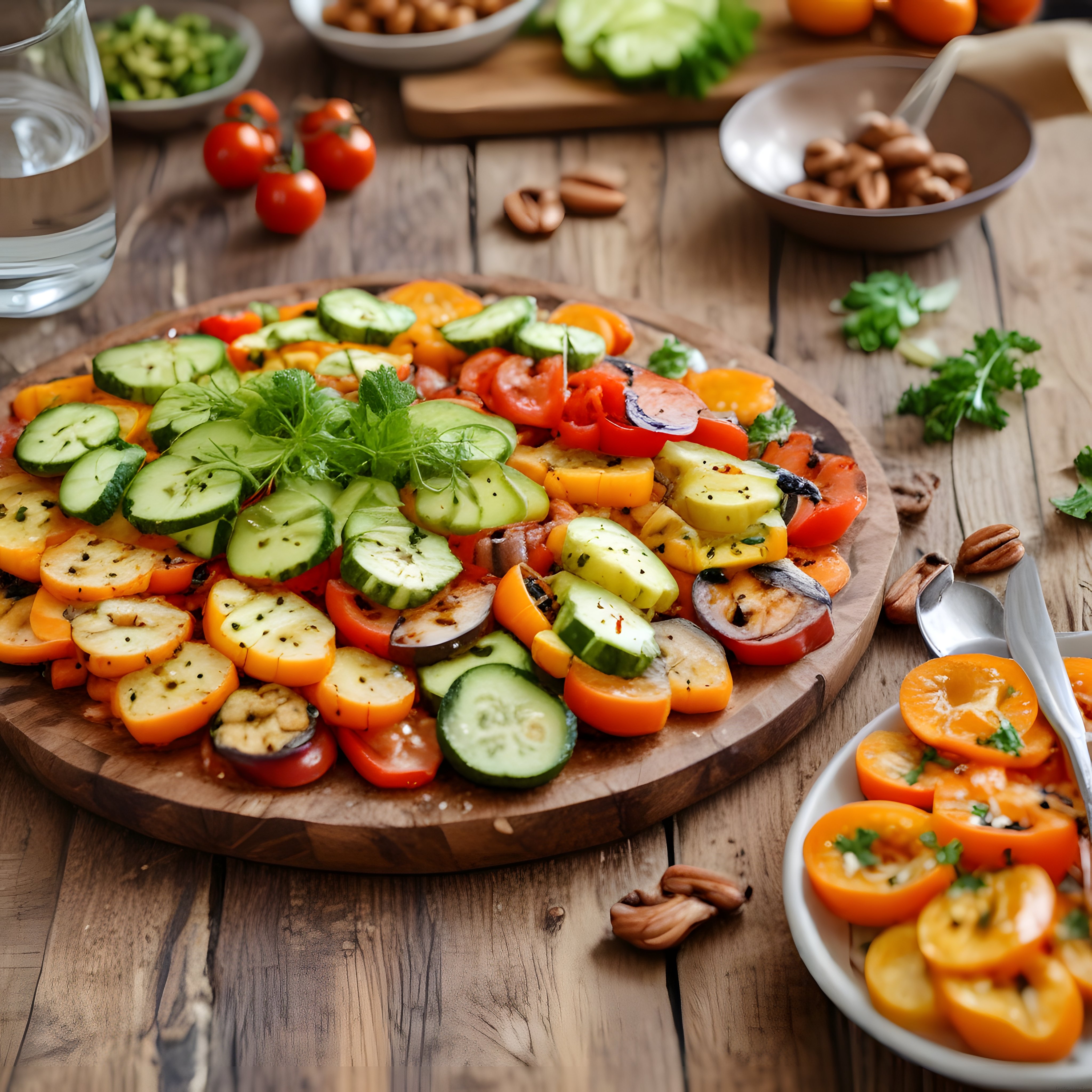 Rustik Ahşap Masada Renkli Sebze Salatası ve Sağlıklı Atıştırmalıklar